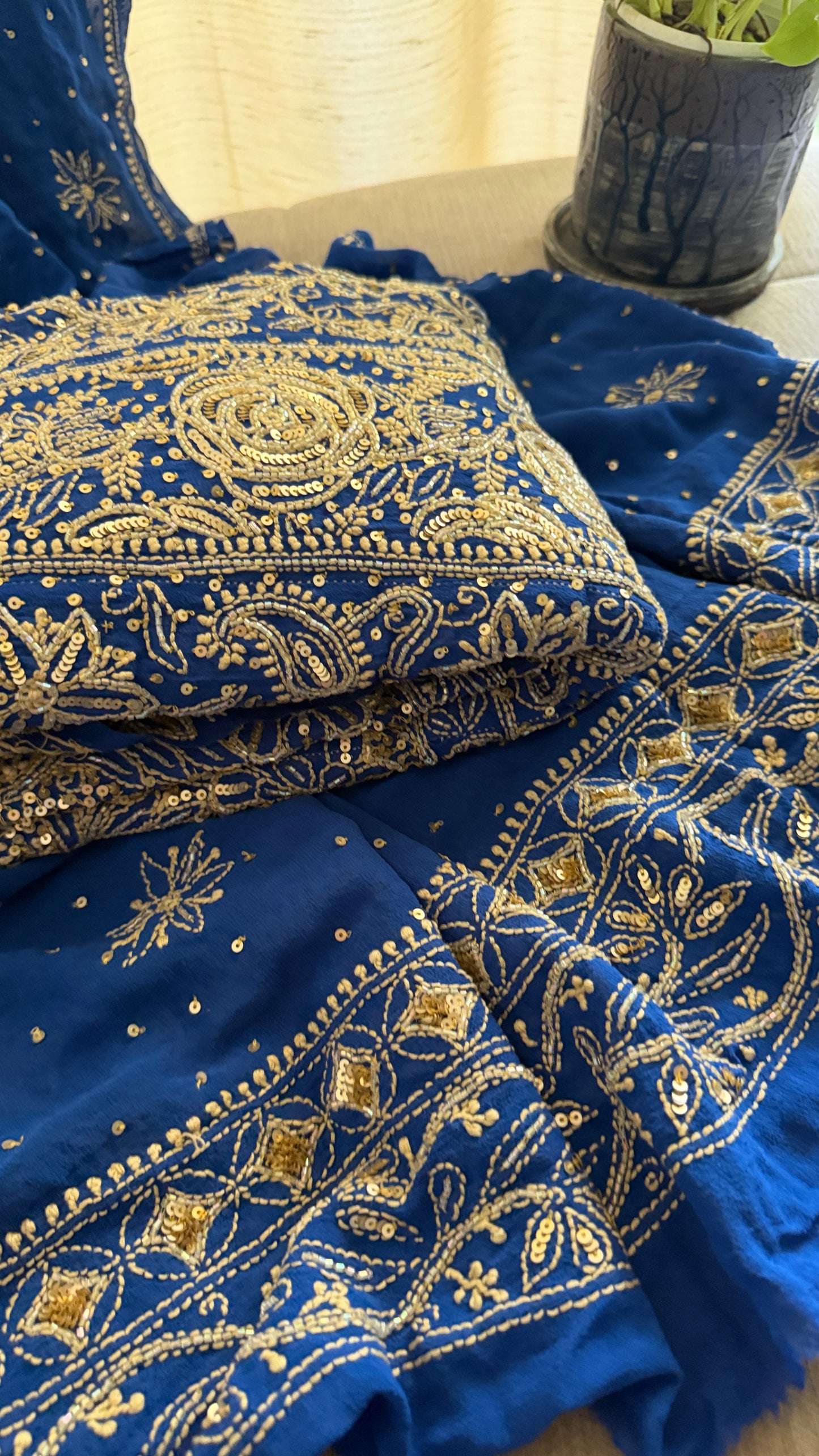 Masterpiece Royal Blue Cut Dana & Sequins Work Chikankari Anarkali Suit