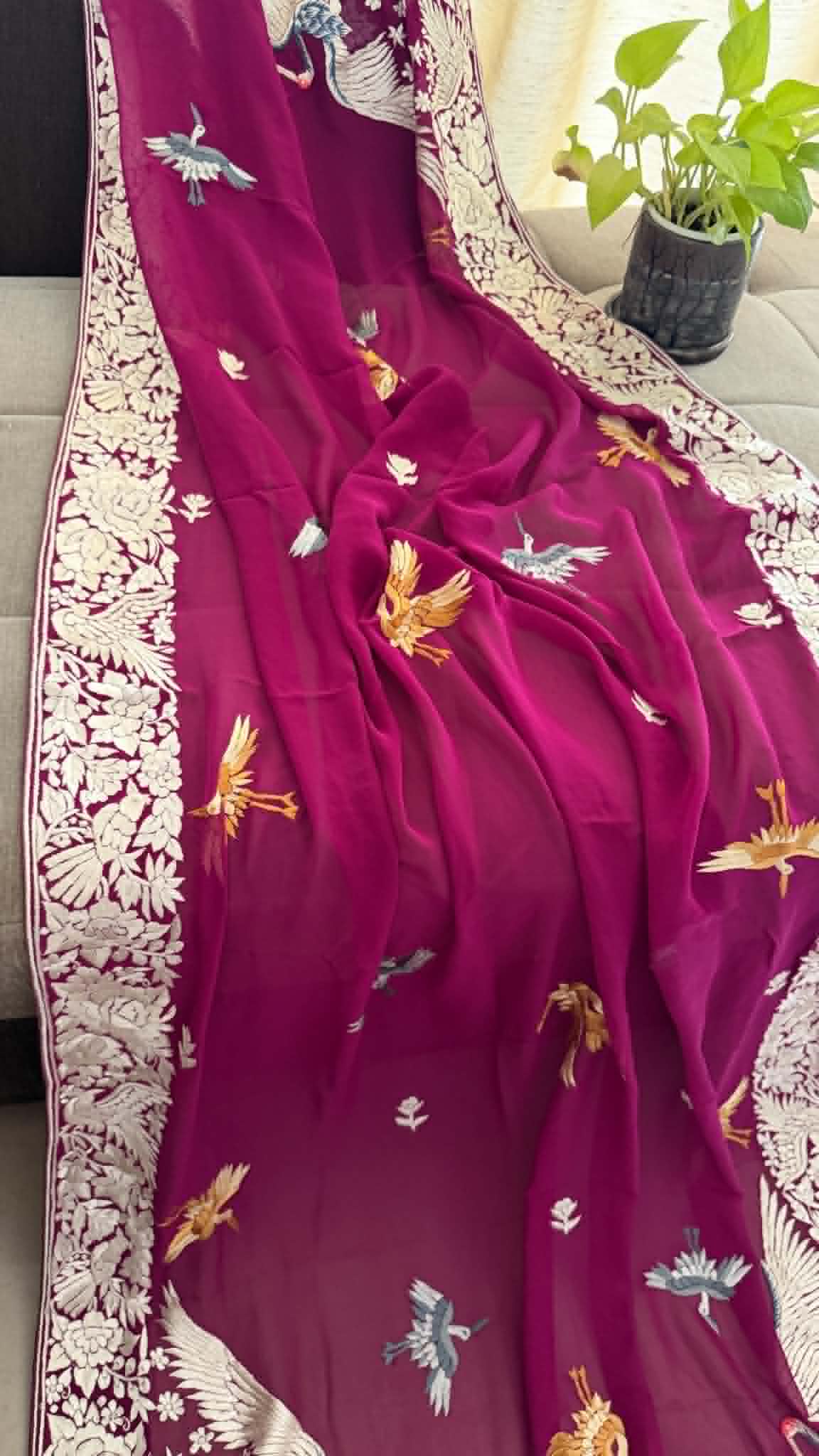 Designer Burgundy Parsi Gara Dupatta