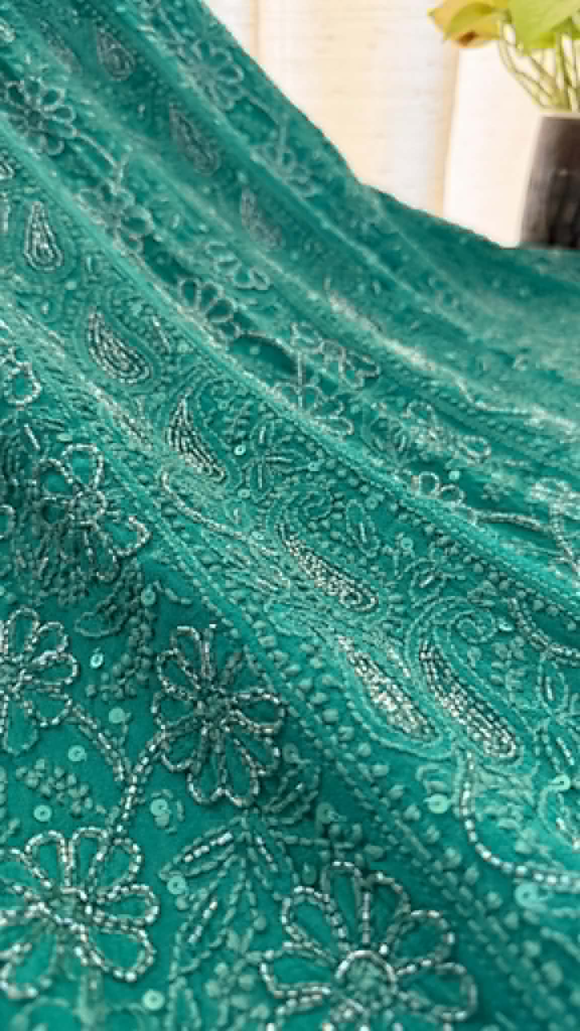 Designer Emerald Greeen Cut Dana Work Chikankari Anarkali & Dupatta Set