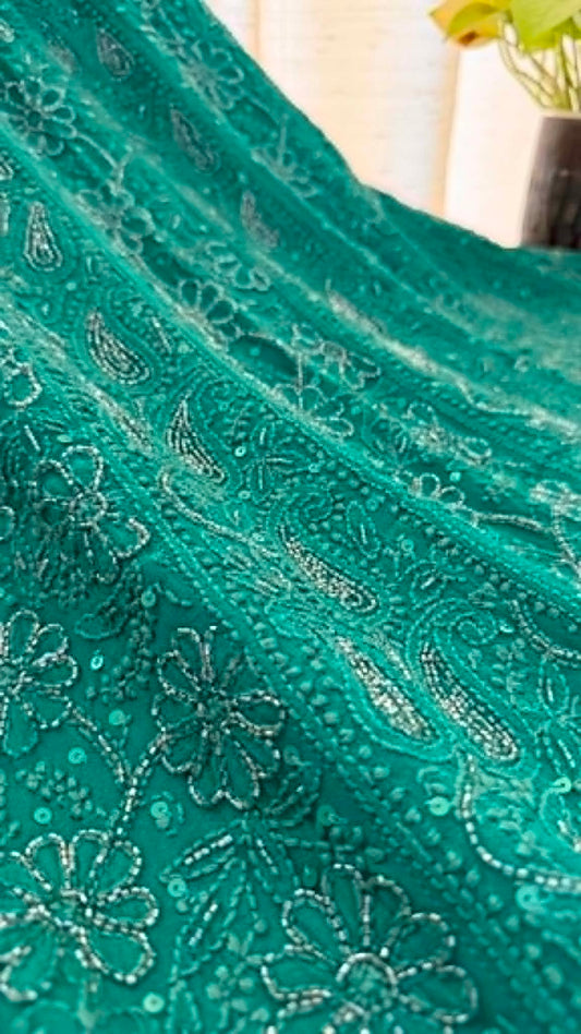 Designer Emerald Greeen Cut Dana Work Chikankari Anarkali & Dupatta Set