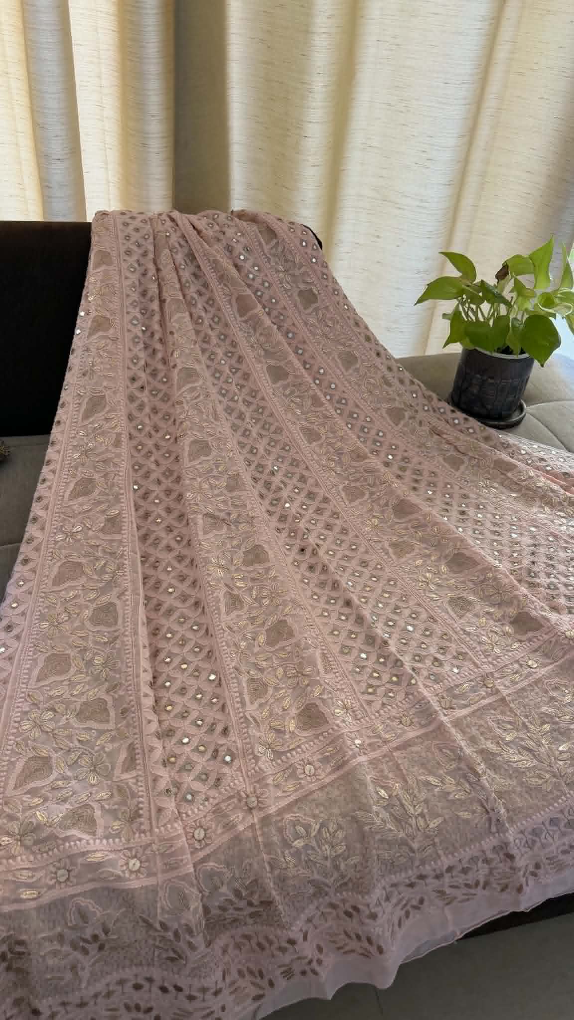 Pastel Pink Mirror Gota Patti Chikankari Anarkali Suit