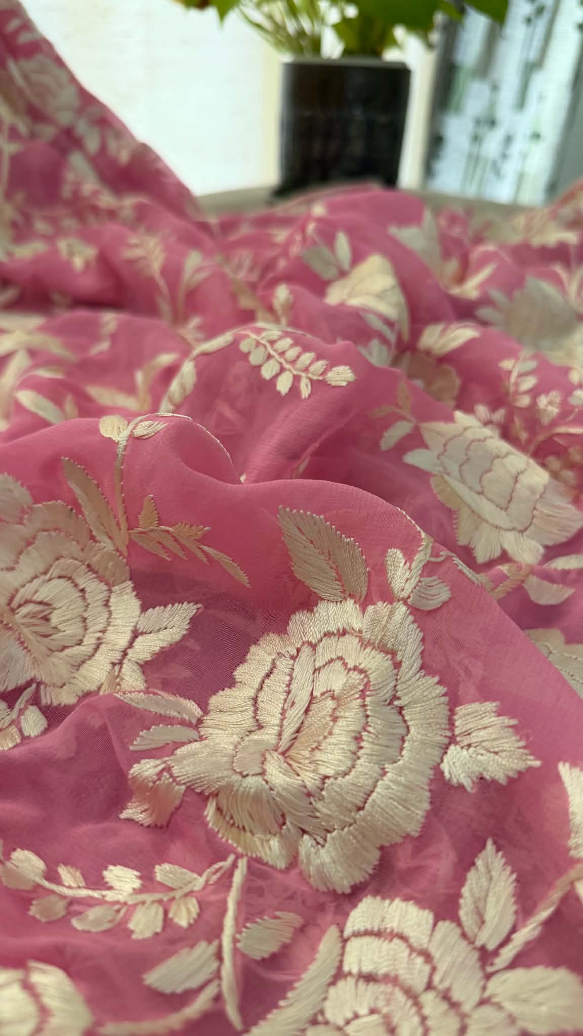Elegant Pink & Ivory Parsi Gara Dupatta