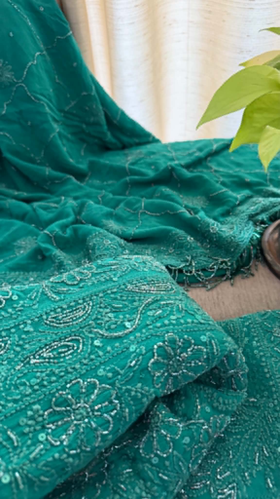 Designer Emerald Greeen Cut Dana Work Chikankari Anarkali & Dupatta Set