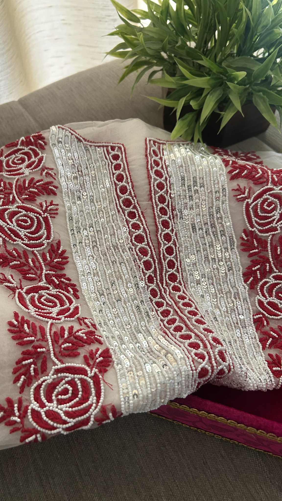 Exclusive Organza Pearl Chikankari Suit