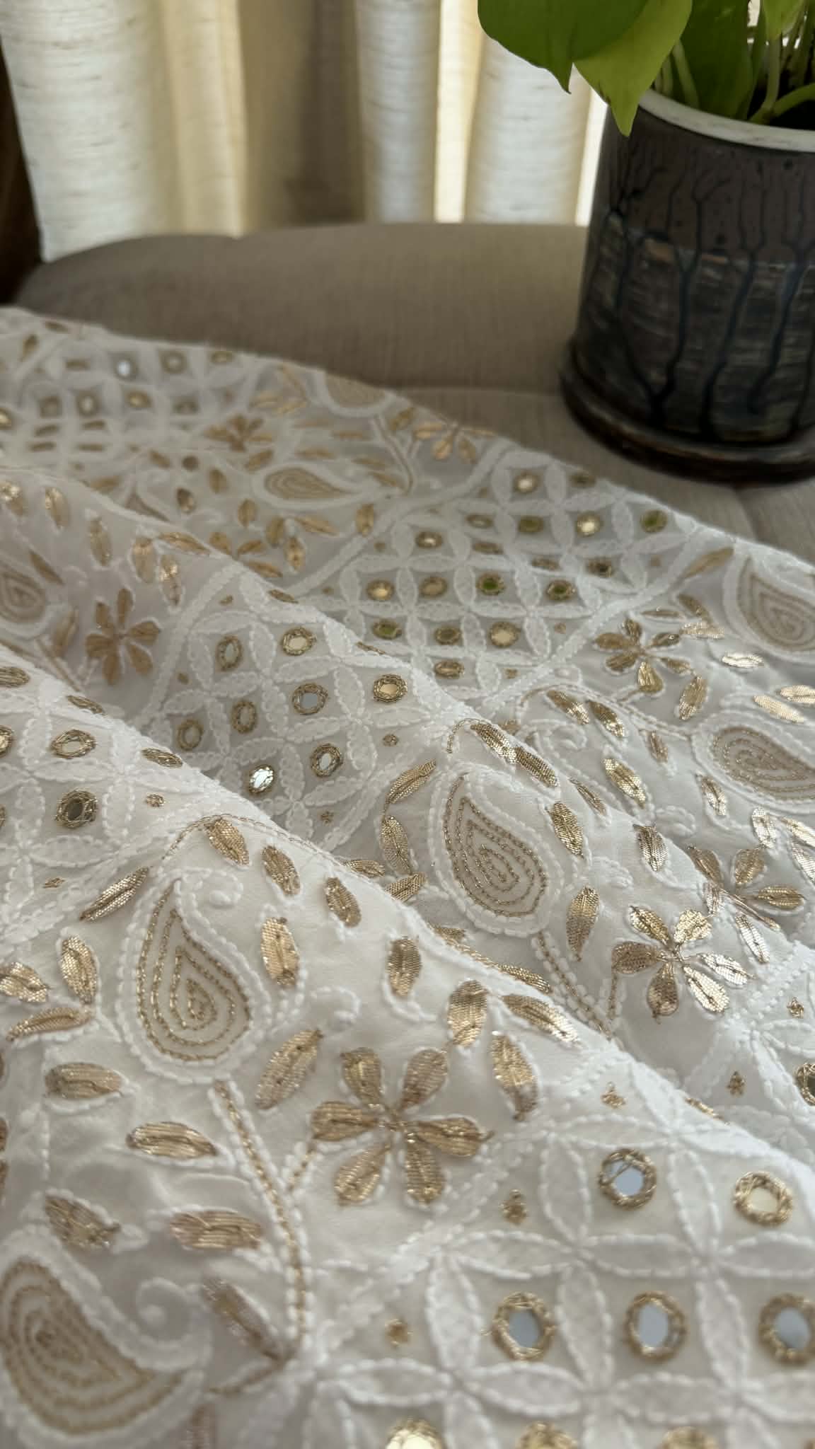 White Mirror & Gota Patti Chikankari Suit