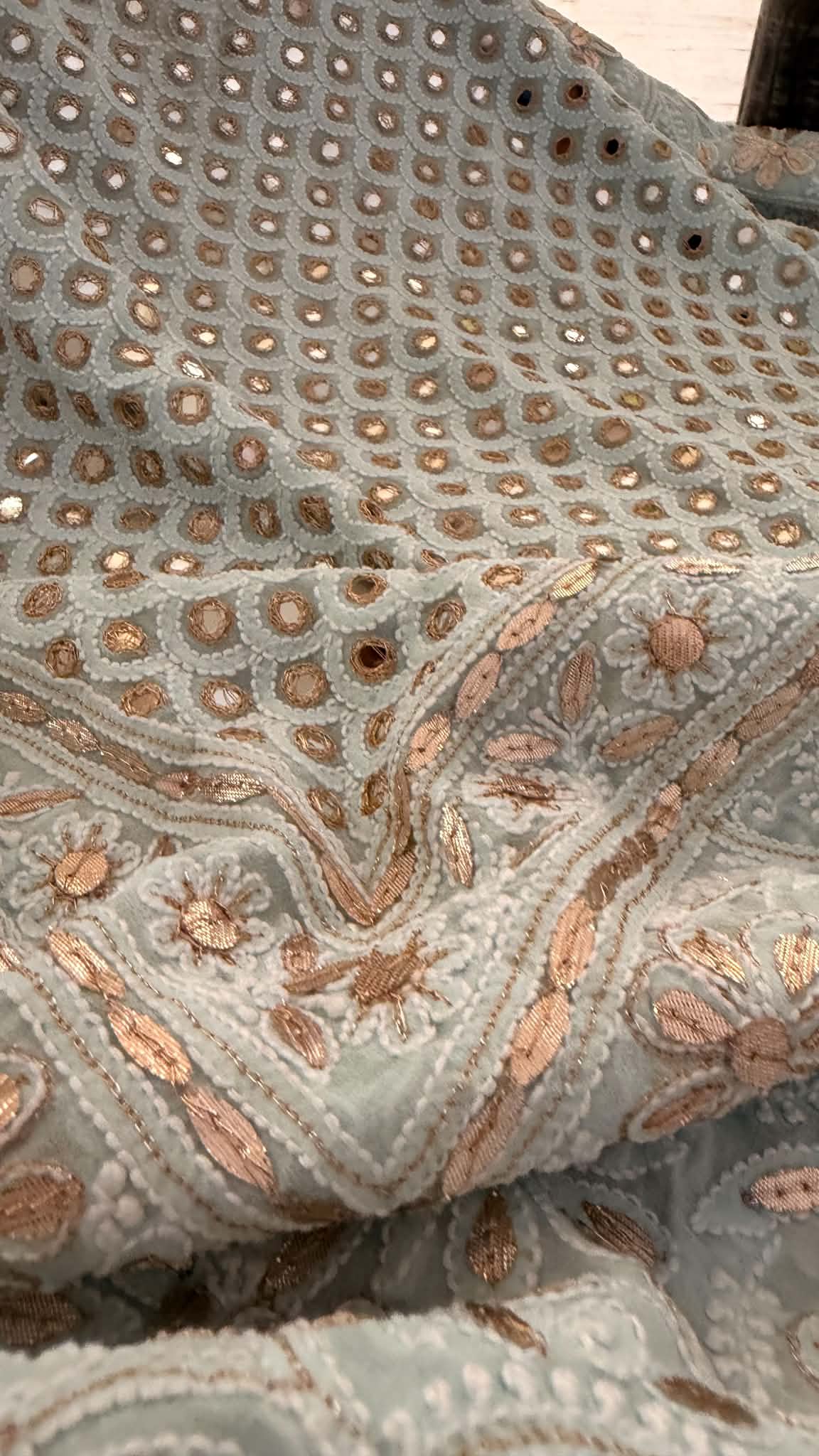 Powder Blue Pink Mirror & Gota Patti Chikankari Dupatta