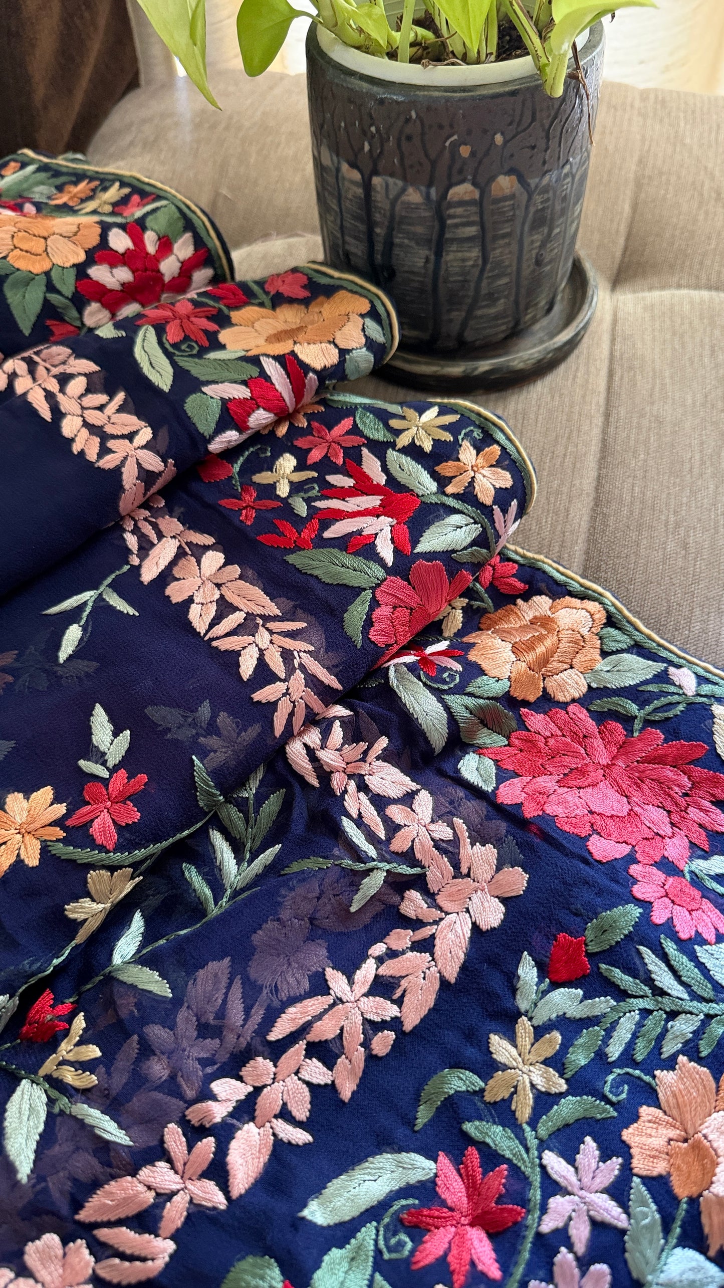 Heirloom Navy Floral Parsi Gara Dupatta