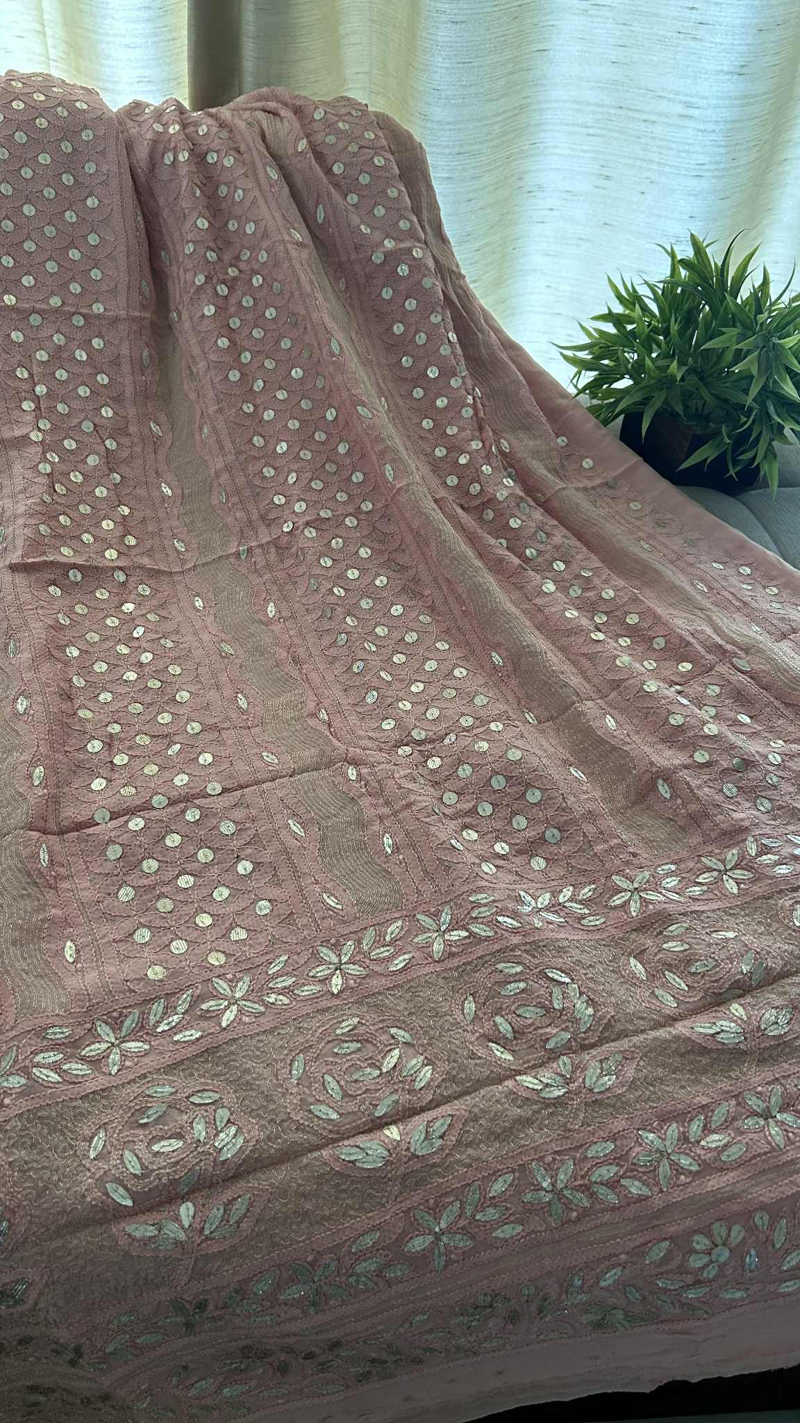 Dusty Peach Gota Patti Unstitched Chikankari Suit (Kurta & Dupatta)