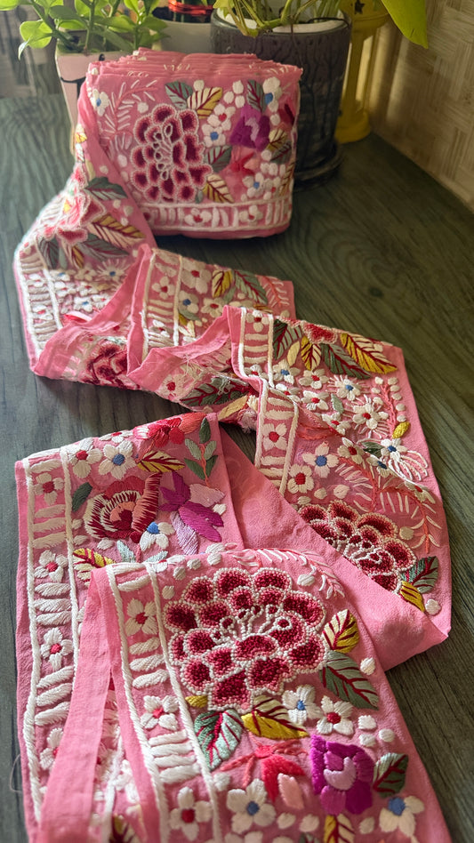Exclusive Rose Pink Parsi Gara Border