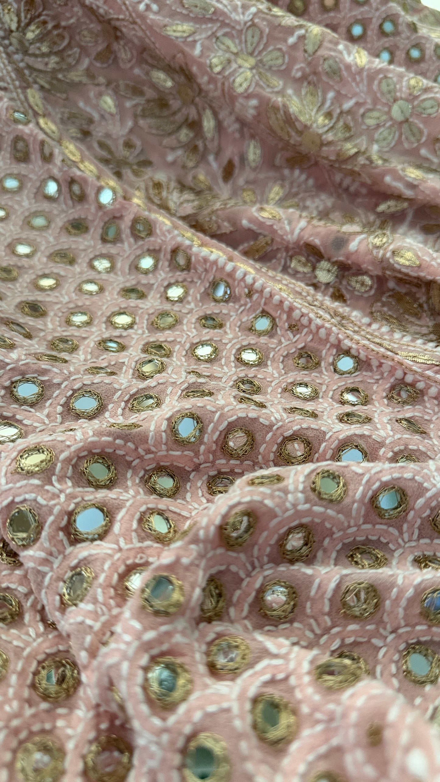 Pastel Pink Mirror & Gota Patti Chikankari Lehenga Set