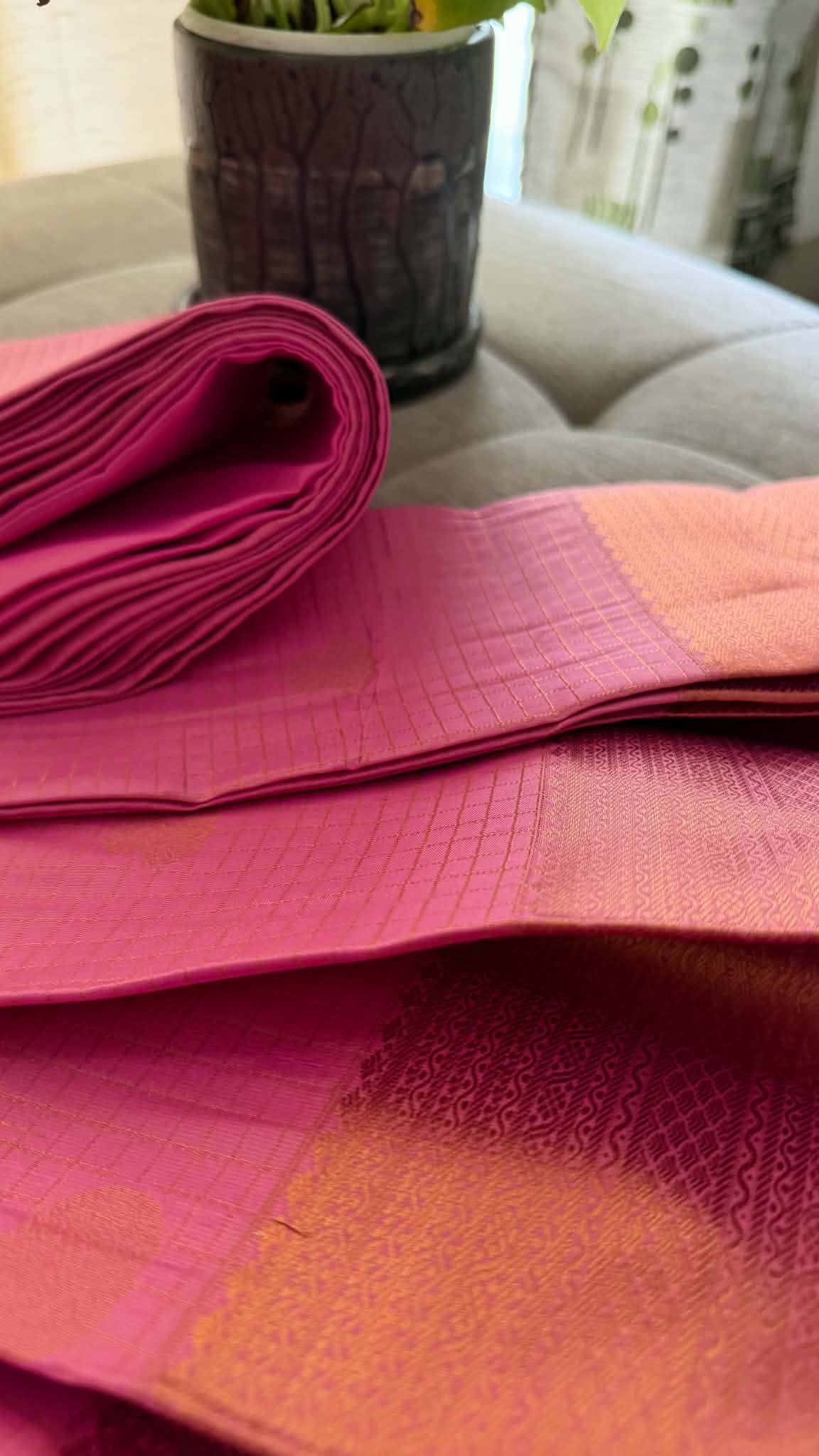 Designer Pink Checked Silk Saree