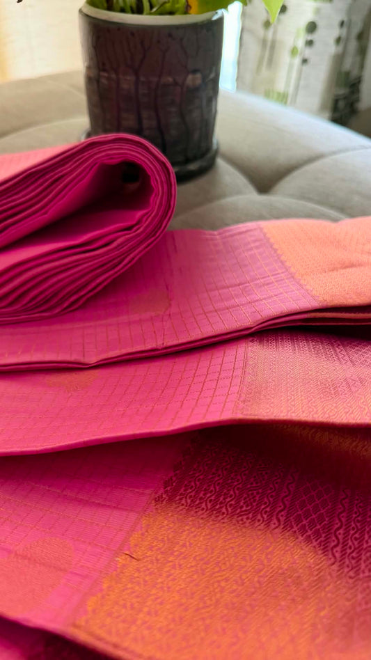 Designer Pink Checked Silk Saree