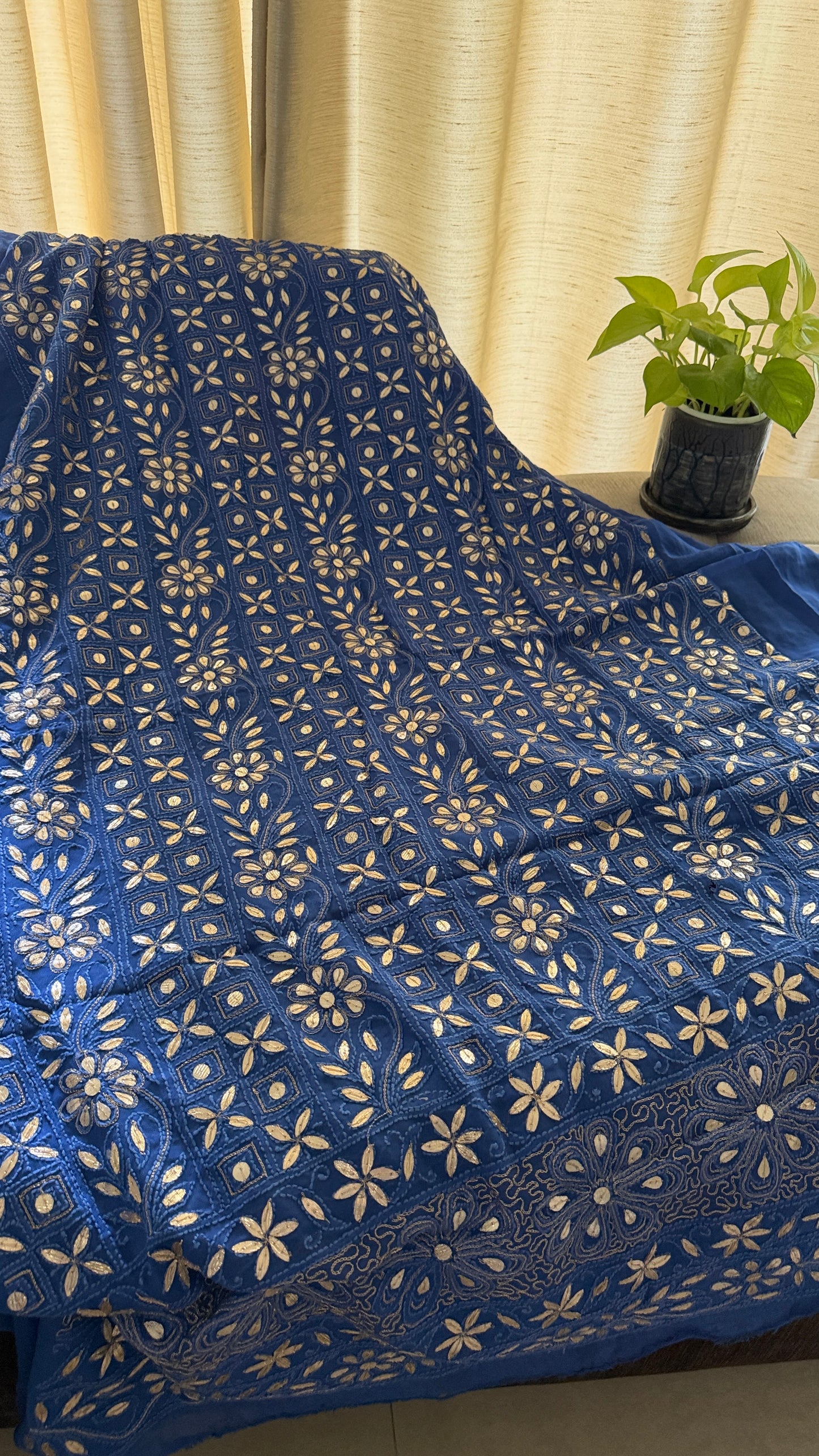Dusty Blue Gota Patti Lucknowi Chikankari Suit