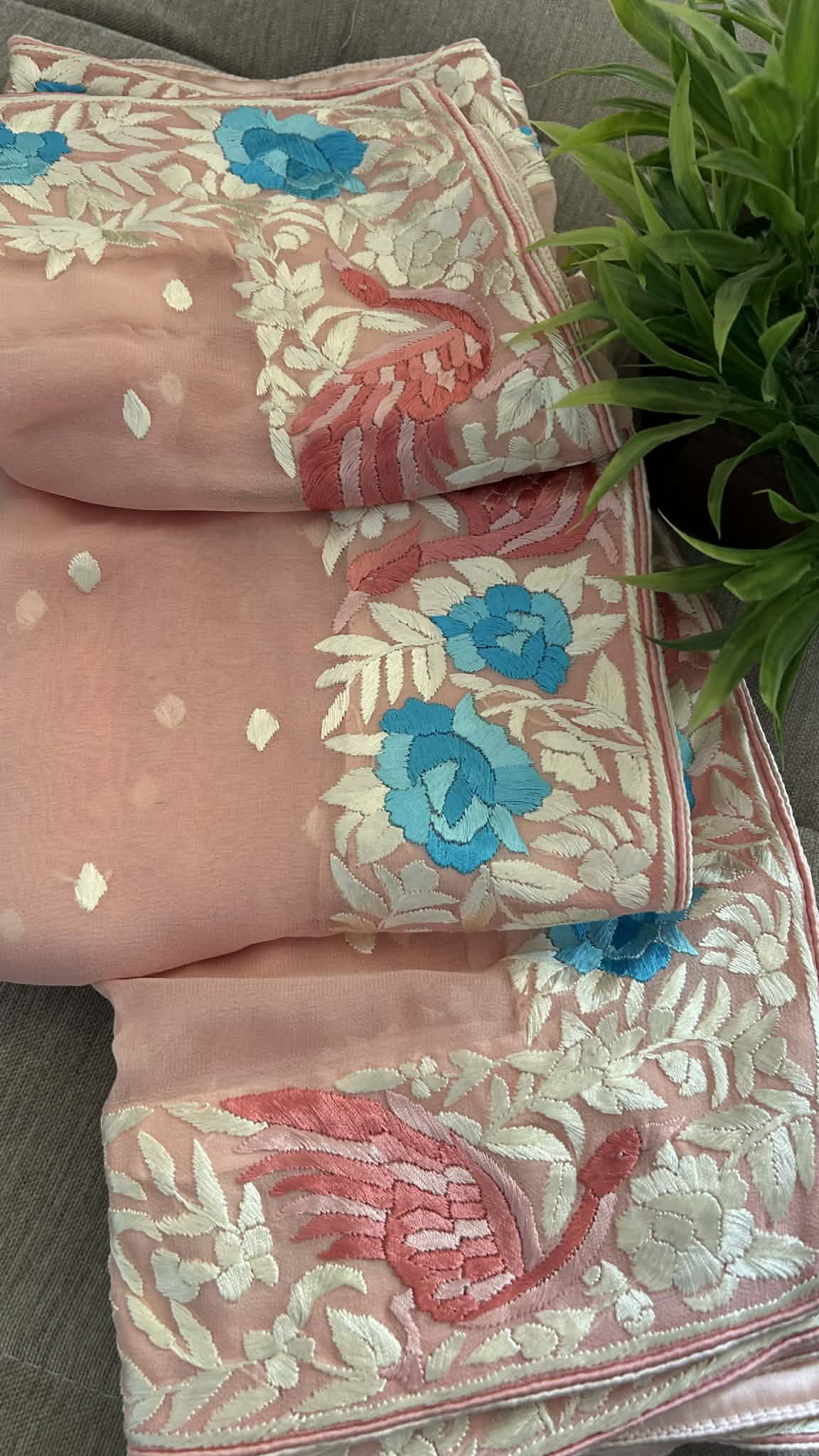 Designer Light Pink Parsi Gara Dupatta