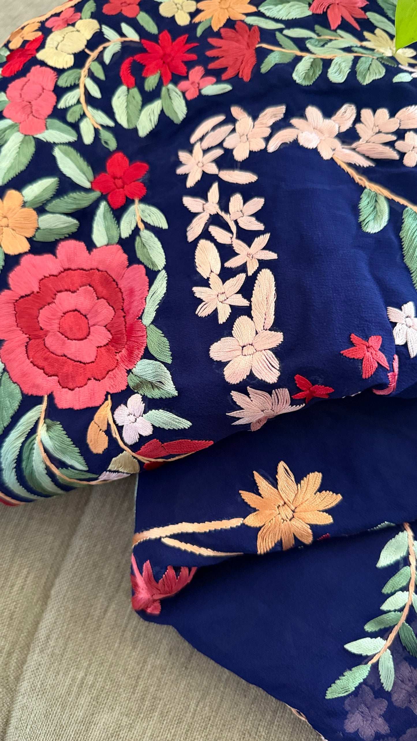 Navy Multicolour Floral Parsi Gara Saree