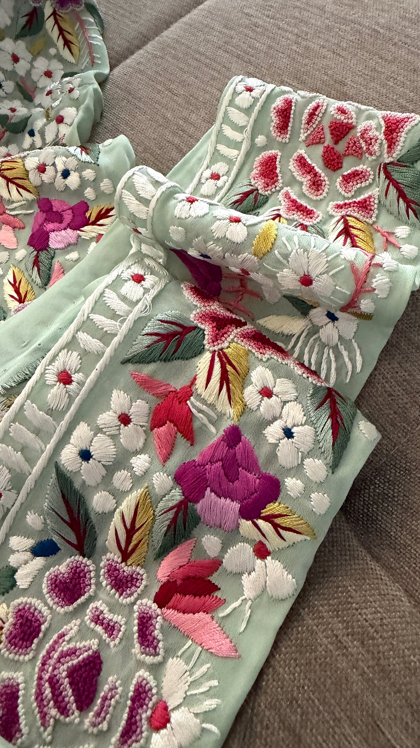 Exclusive Parsi Gara Hand Embroidered Border (Pista Green)