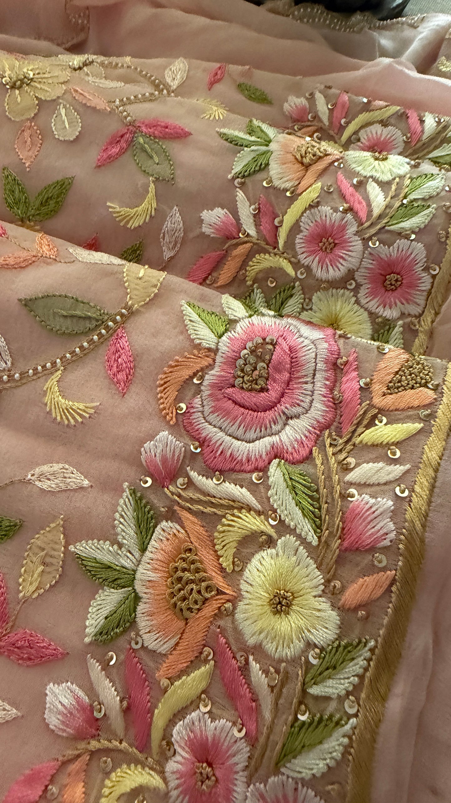 Pastel Pink Parsi Gara & Chikankari Pearl Suit