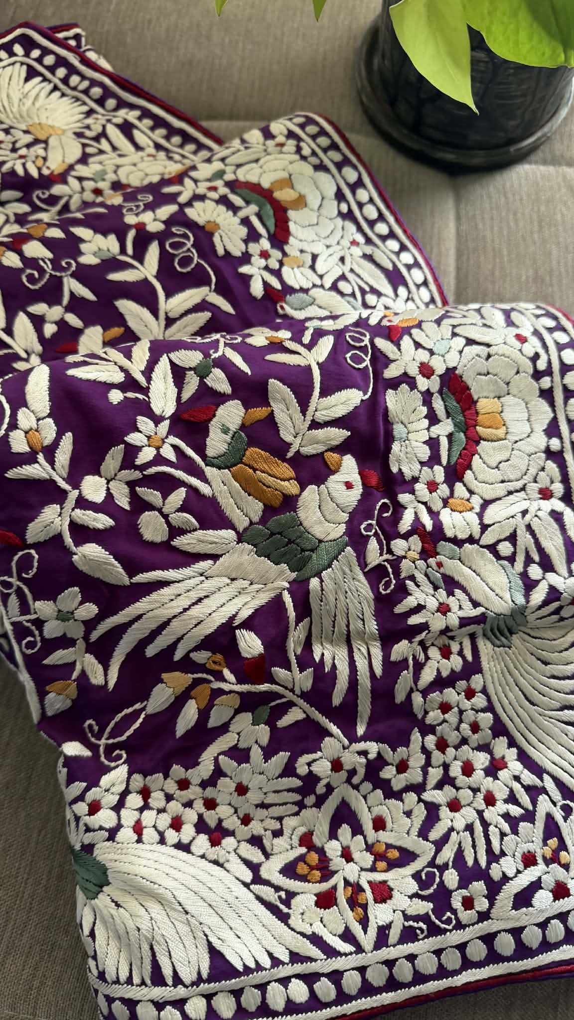 Designer Purple Parsi Gara Hand Embroidered Dupatta