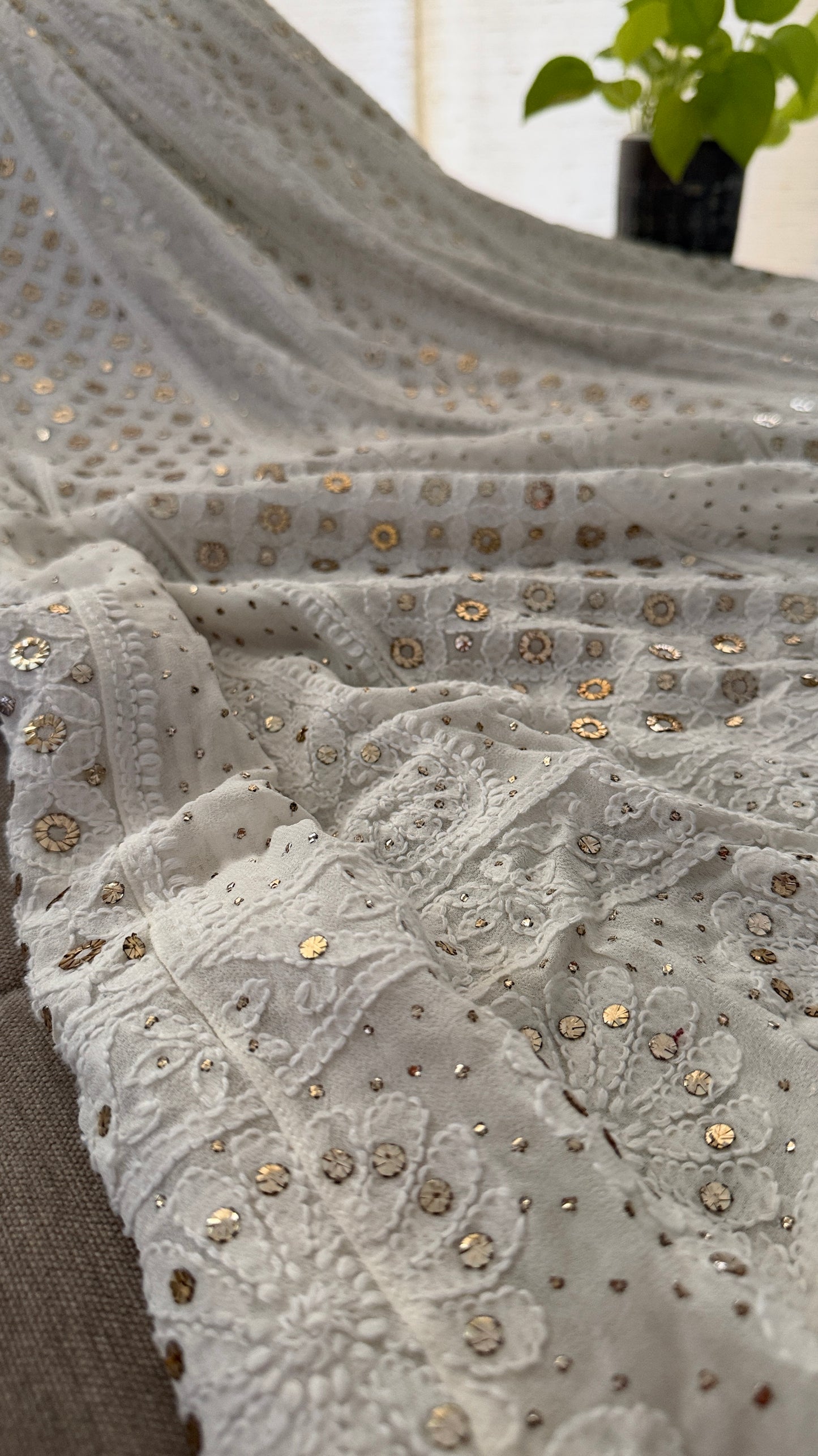Ivory Ring Mukaish Chikankari Anarkali Suit