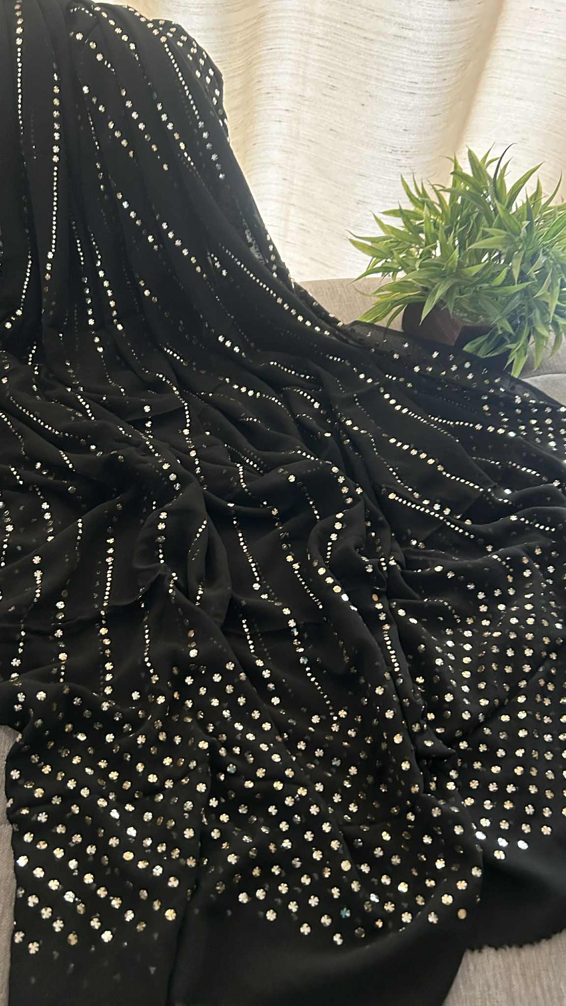 Black Pure Georgette Mukaish Dupatta