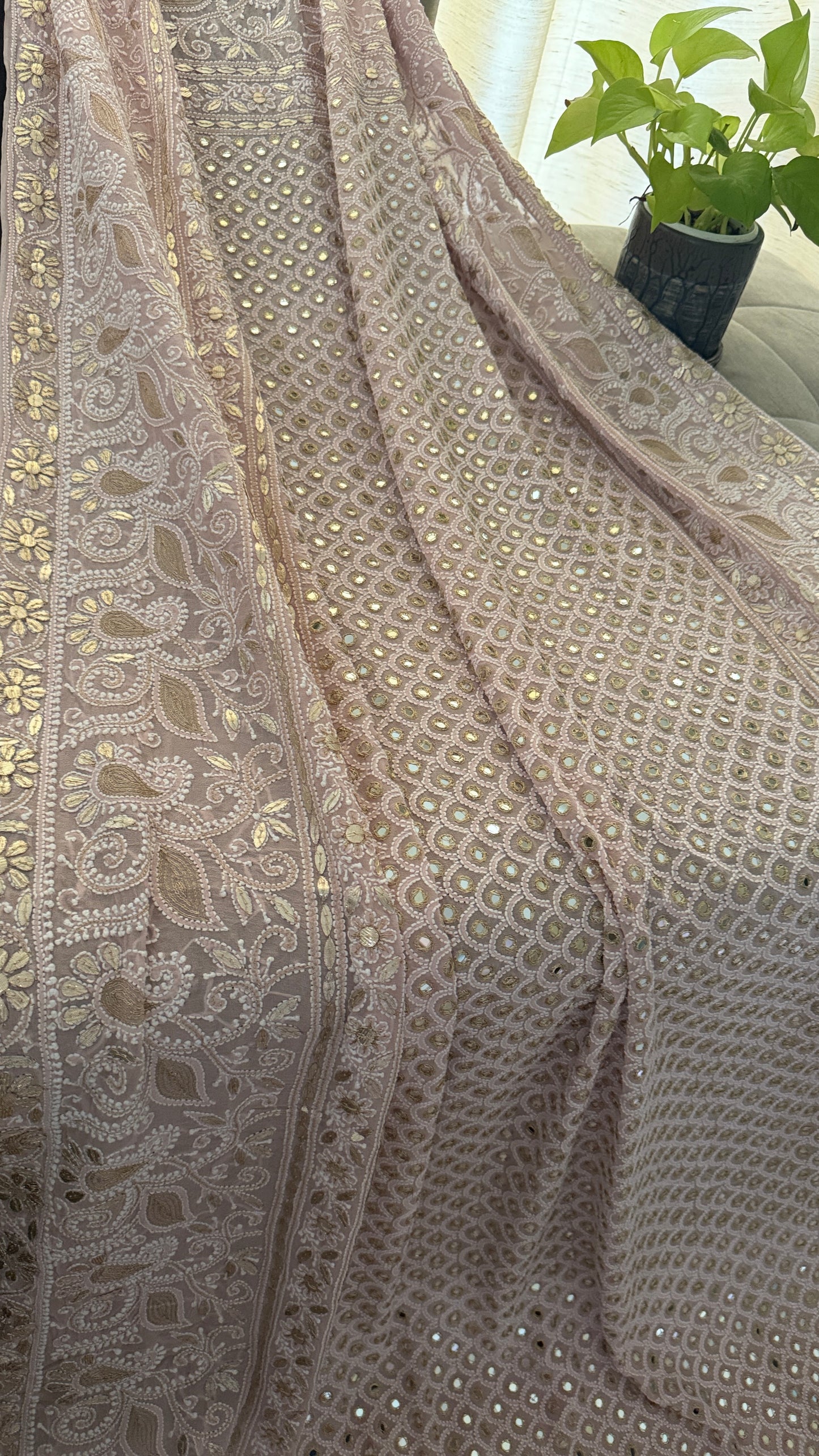 Dusty Pink Mirror & Gota Patti Chikankari Dupatta