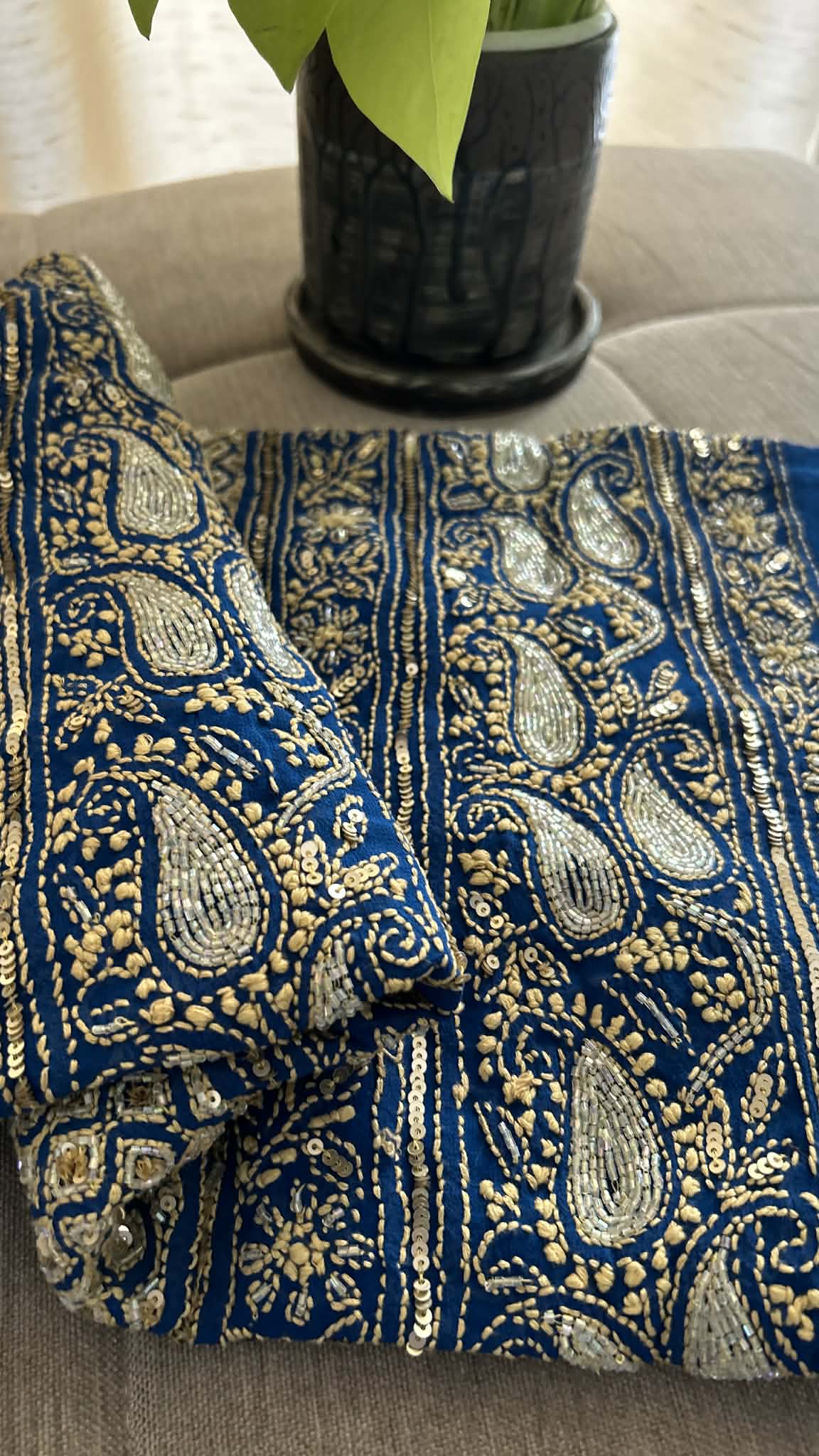 Blue Masterpiece Cut Dana Sequin Chikankari Suit (Kurta & Dupatta)