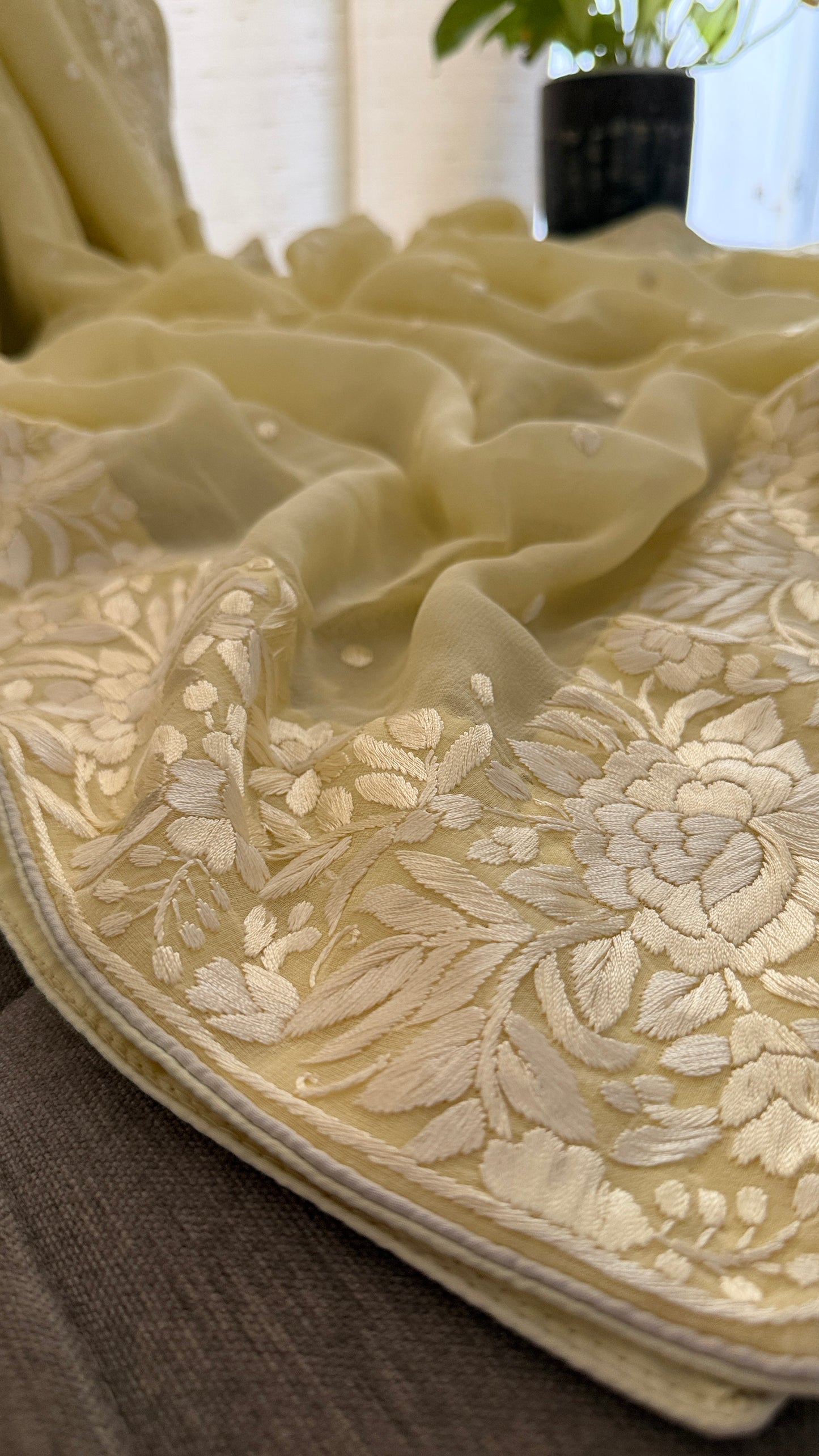 Artisanal Cream Parsi Gara Dupatta