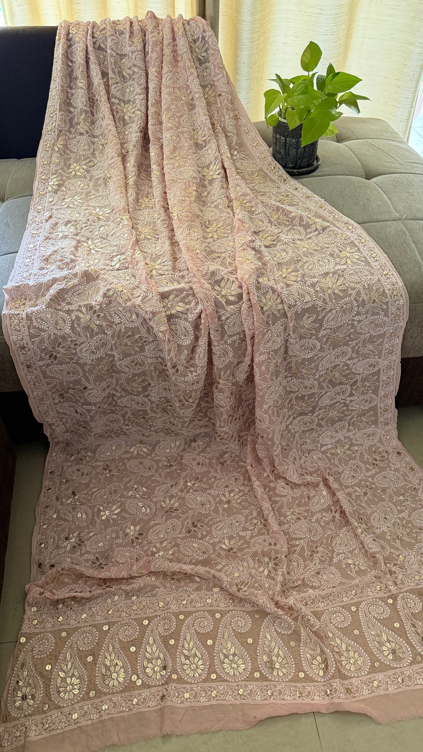 Pastel Pink Gota Patti Chikankari Dupatta