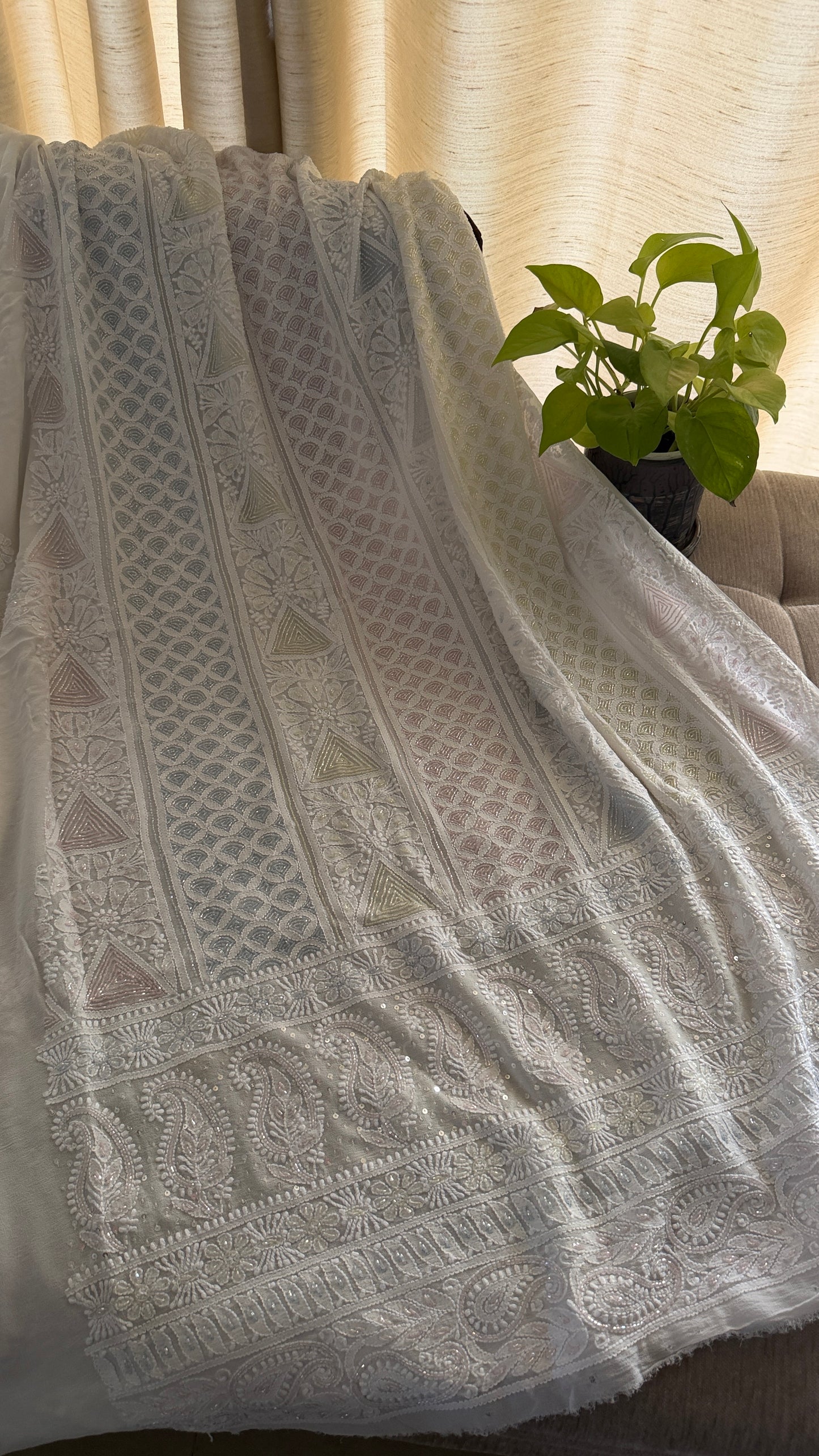 Designer Cut Dana Work Lucknowi Chikankari Suit