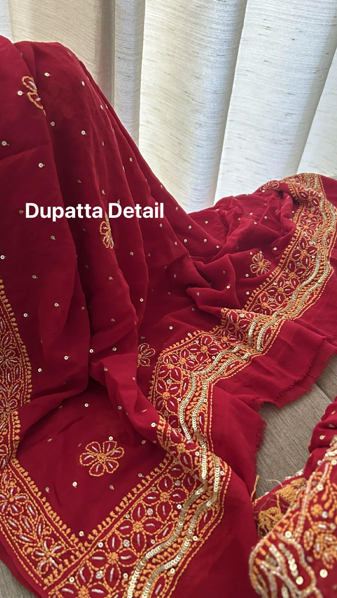 Masterpiece Red Cut Dana & Sequins Work Chikankari Anarkali Suit