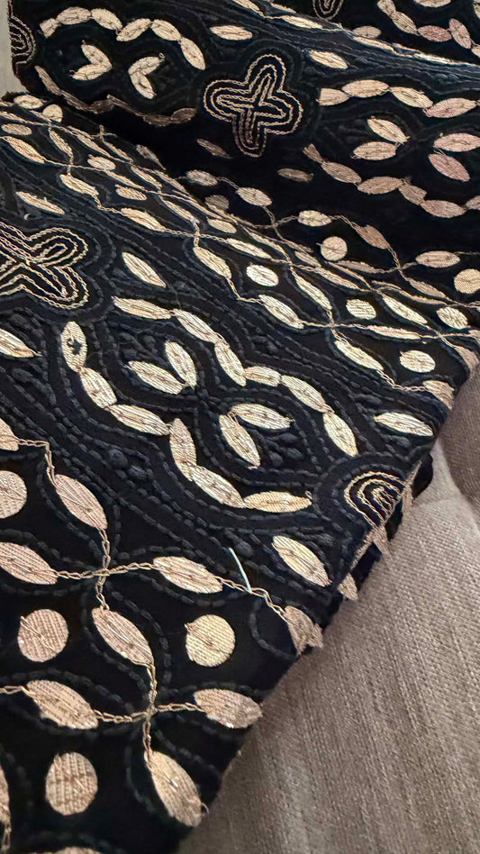 Black Gota Patti Unstitched Chikankari Suit (Kurta & Dupatta)