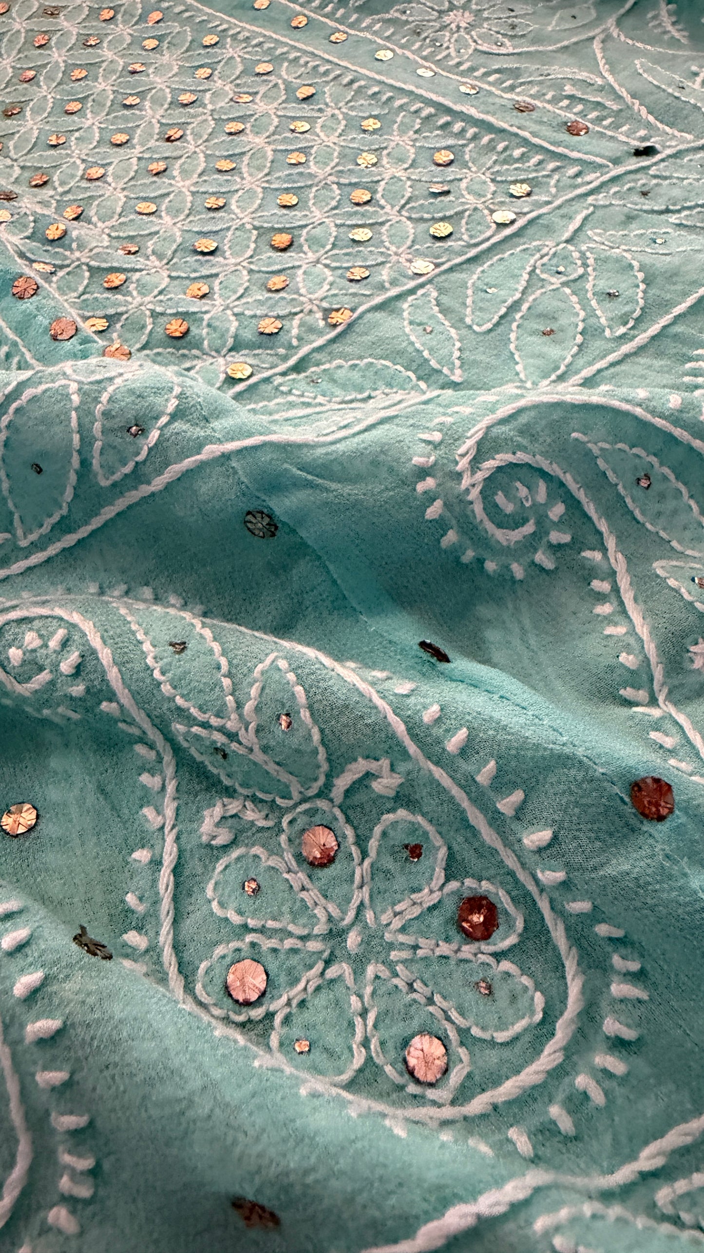 Sea Green Chikankari Anarkali Suit With Golden Mukaish (Anarkali And Dupatta)
