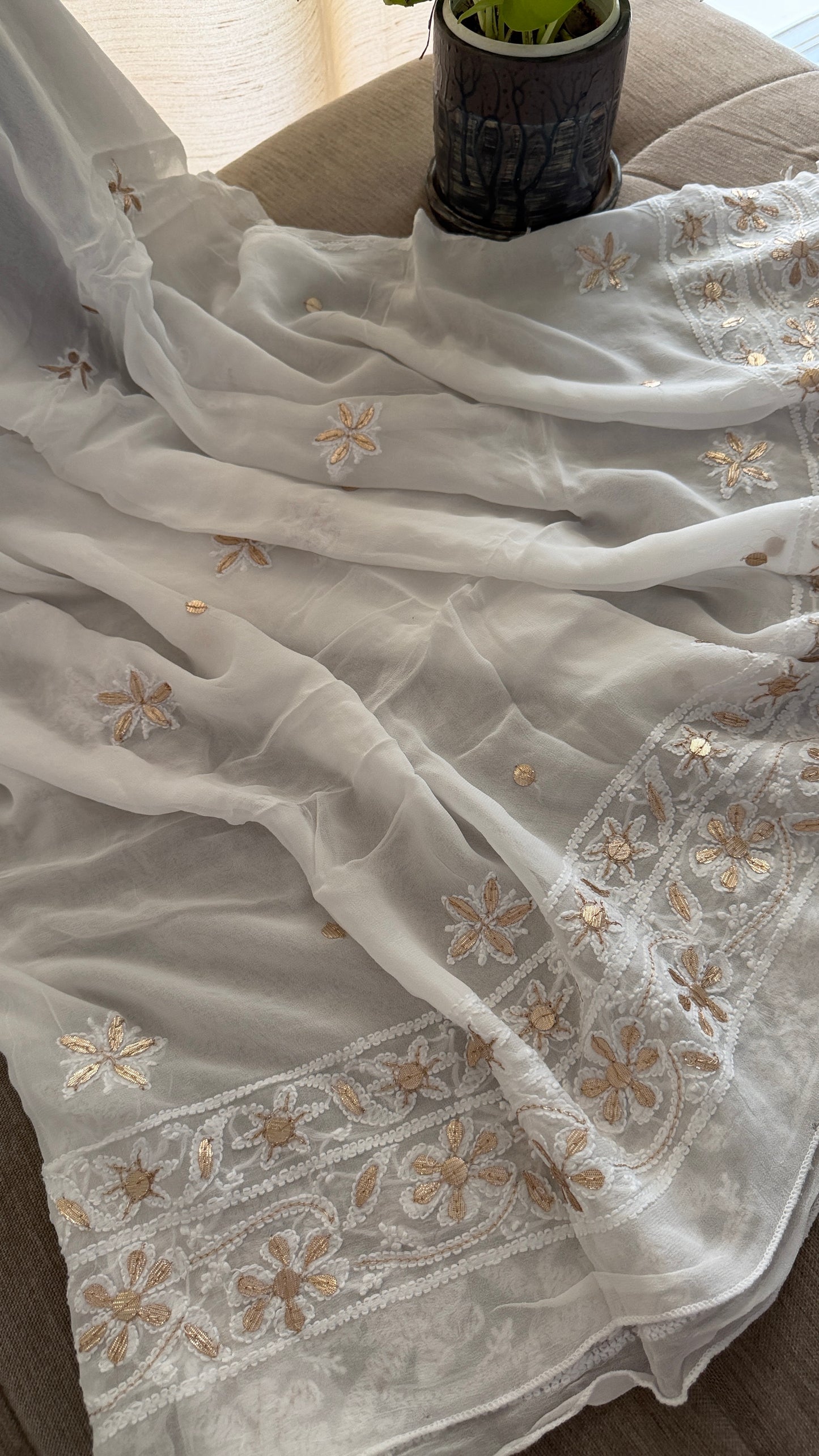White Gota Patti Chikankari Anarkali Suit