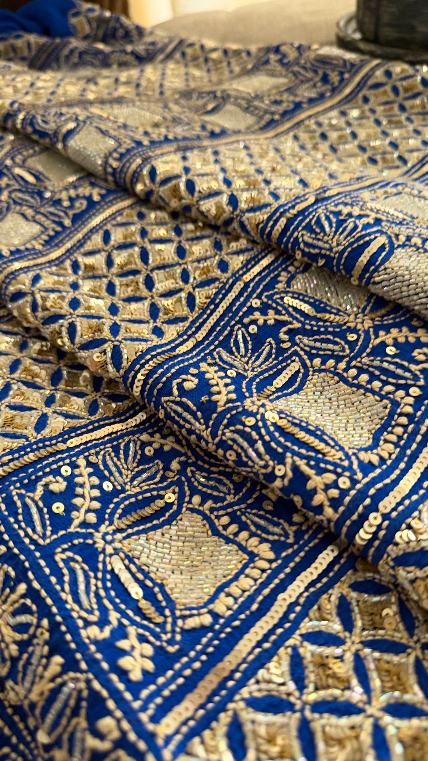 Masterpiece Royal Blue Gold Lucknawi Chikankari Suit (Kurta & Dupatta)