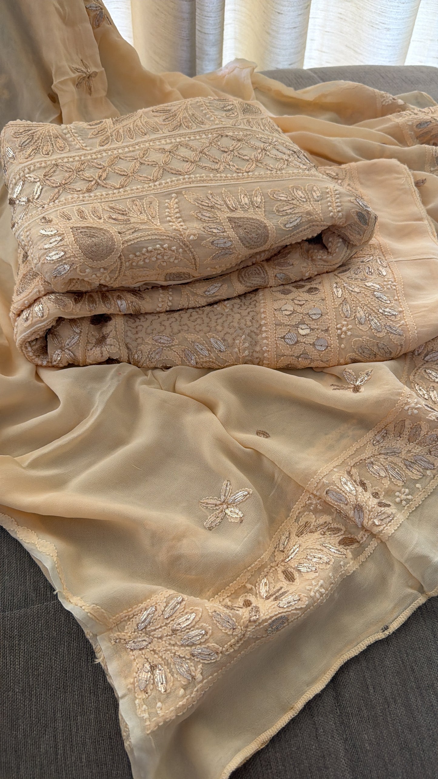 Beige Gota Chikankari Anarkali Suit