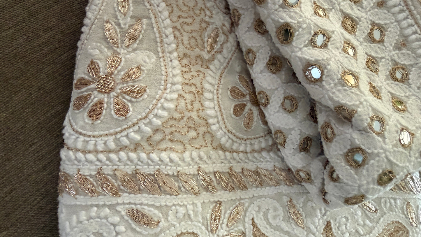 Ivory Mirror Gota Patti Chikankari Lehenga Set