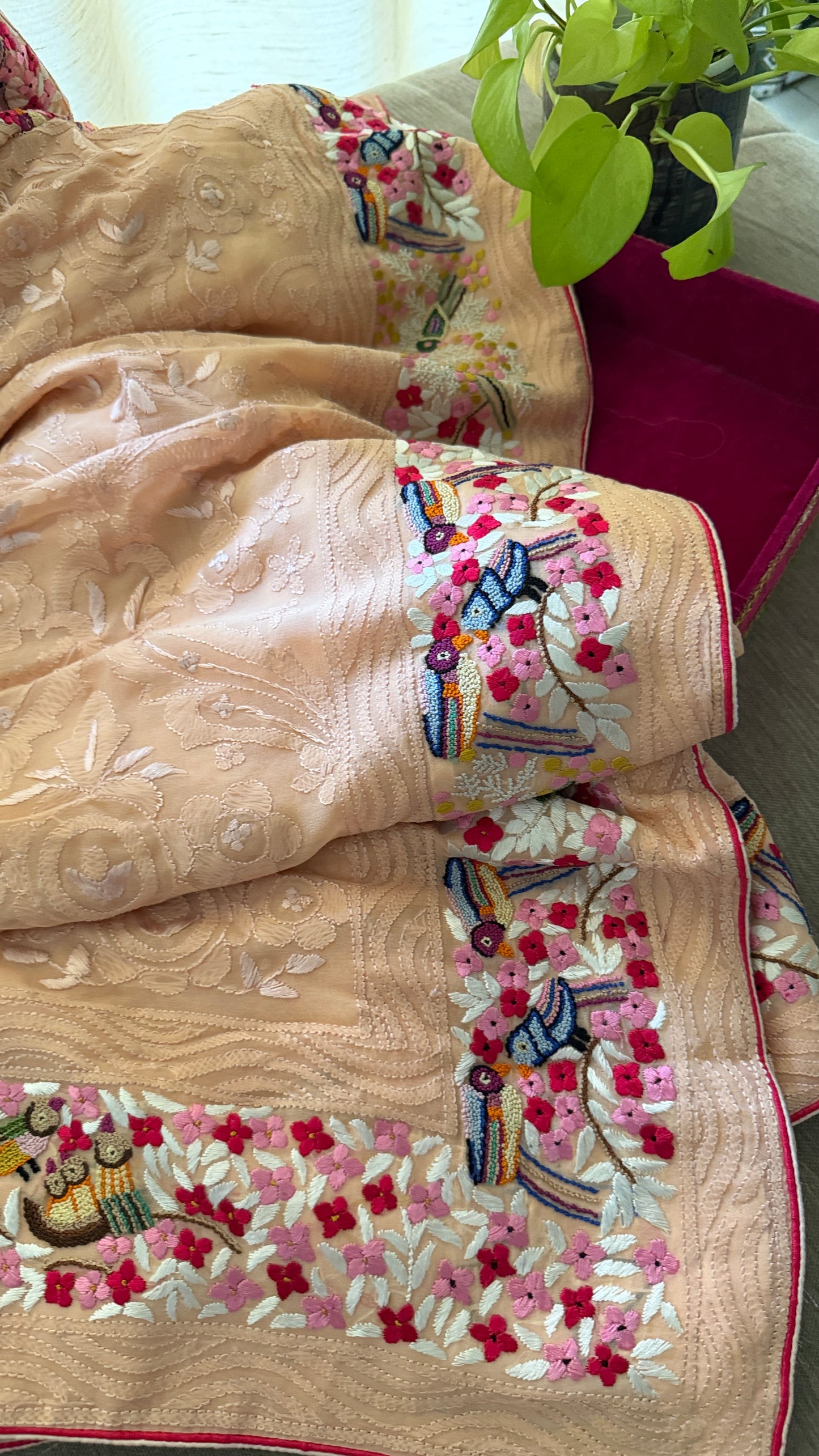 Peach Chikankari Parsi Gara Saree