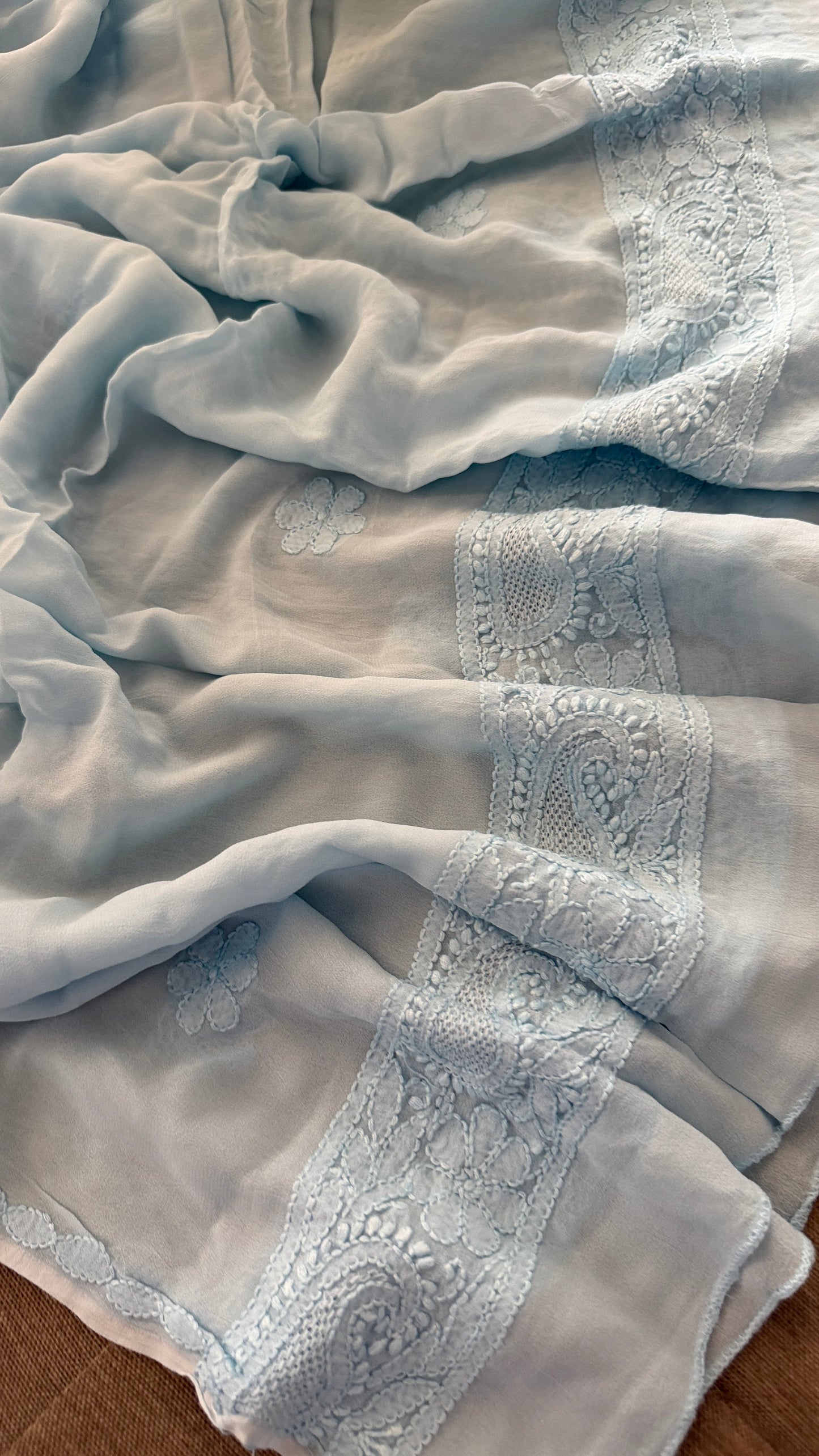Powder Blue Hand Jaali Chikankari Anarkali Suit