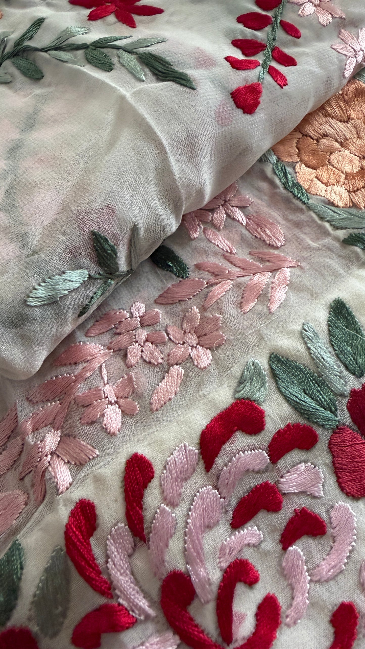 Heirloom Ivory Floral Parsi Gara Dupatta