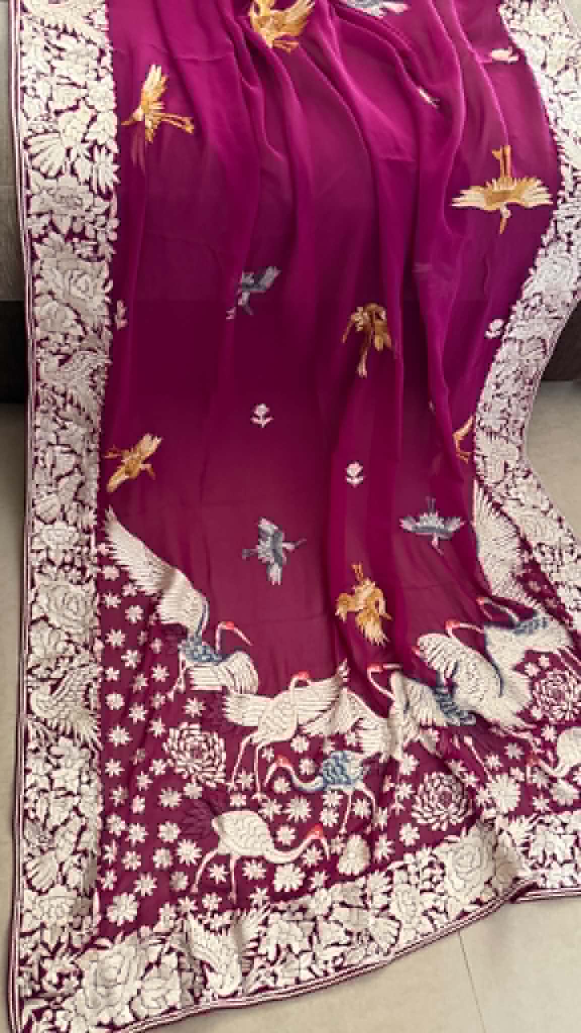 Designer Burgundy Parsi Gara Dupatta