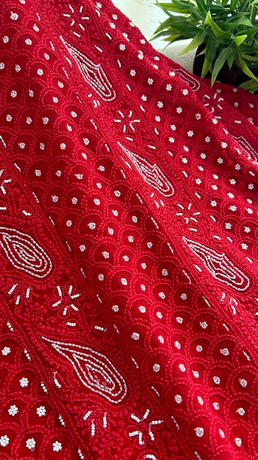 Red Pearl Chikankari Suit (Kurta & Dupatta)