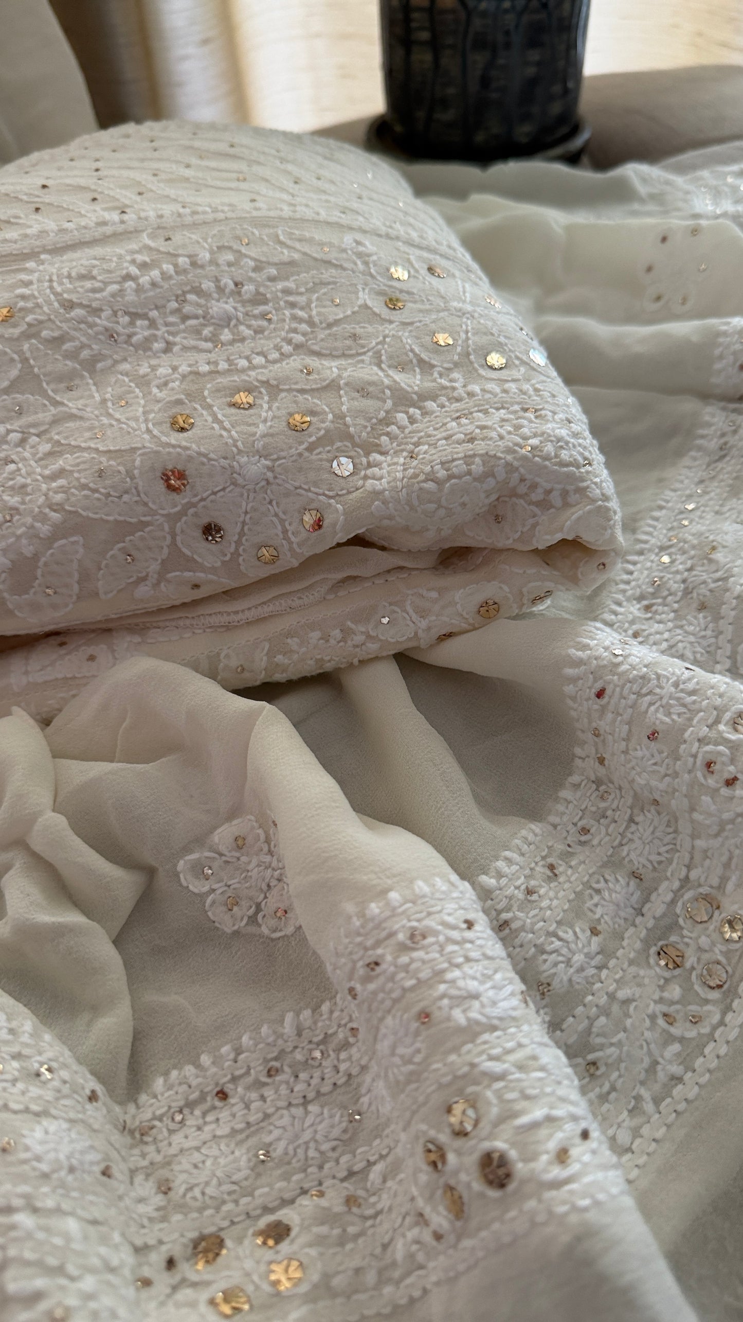 Ivory Kamdani Lucknowi Chikankari Anarkali Suit