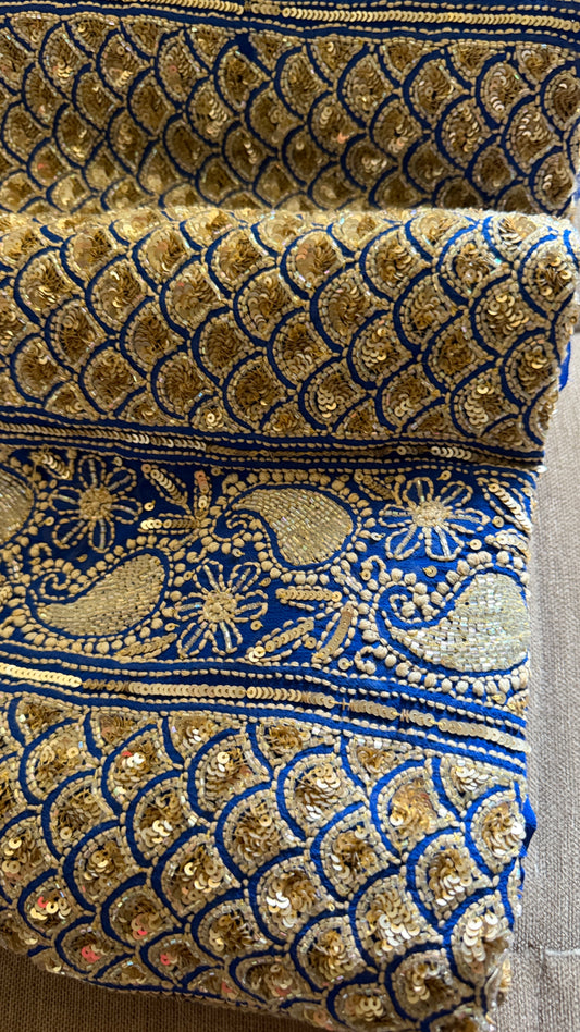 Masterpiece Royal Blue Gold Cut Dana Chikankari Suit (Kurta & Dupatta)