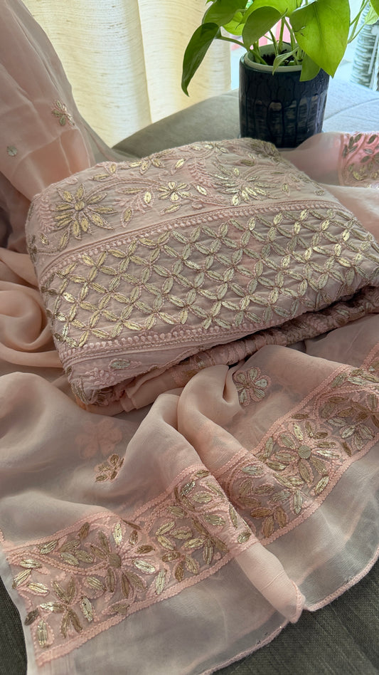 Designer Pink Gota Patti Chikankari Anarkali Suit (Anarkali And Dupatta)