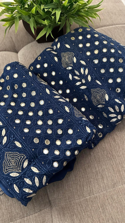 Navy Mirror & Gota Patti Chikankari Suit