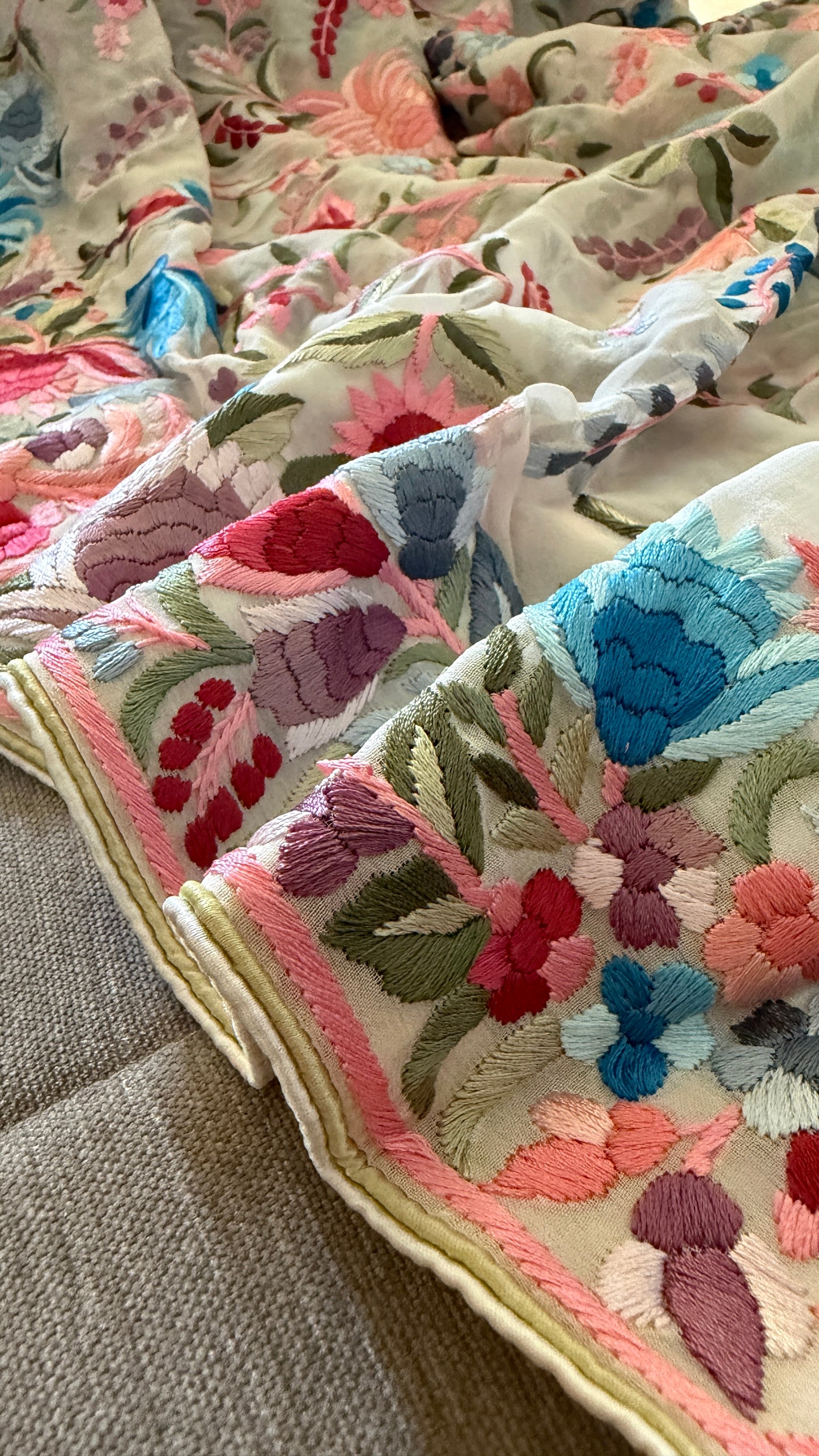 Heritage Ivory Multicolour Parsi Gara Dupatta