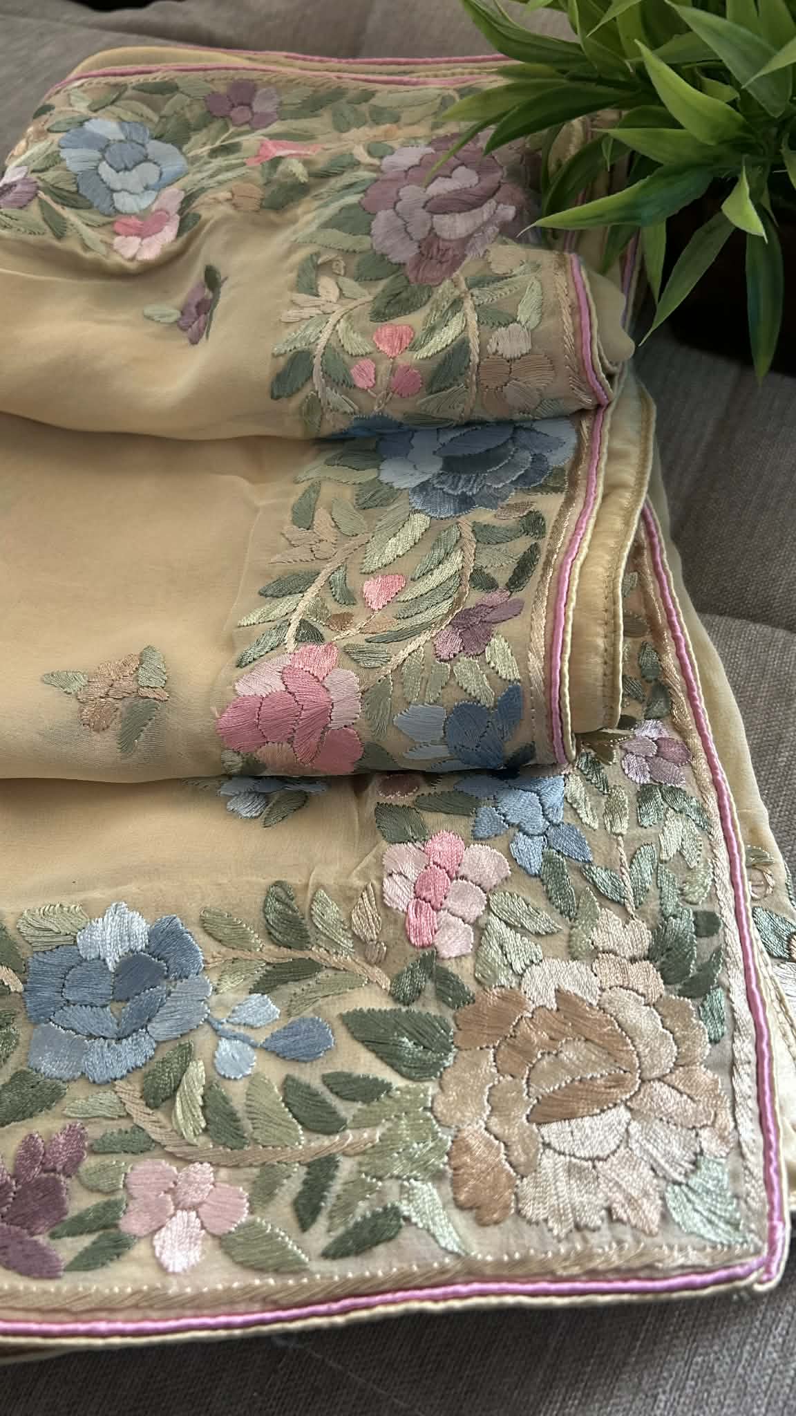 Designer Beige Parsi Gara Dupatta