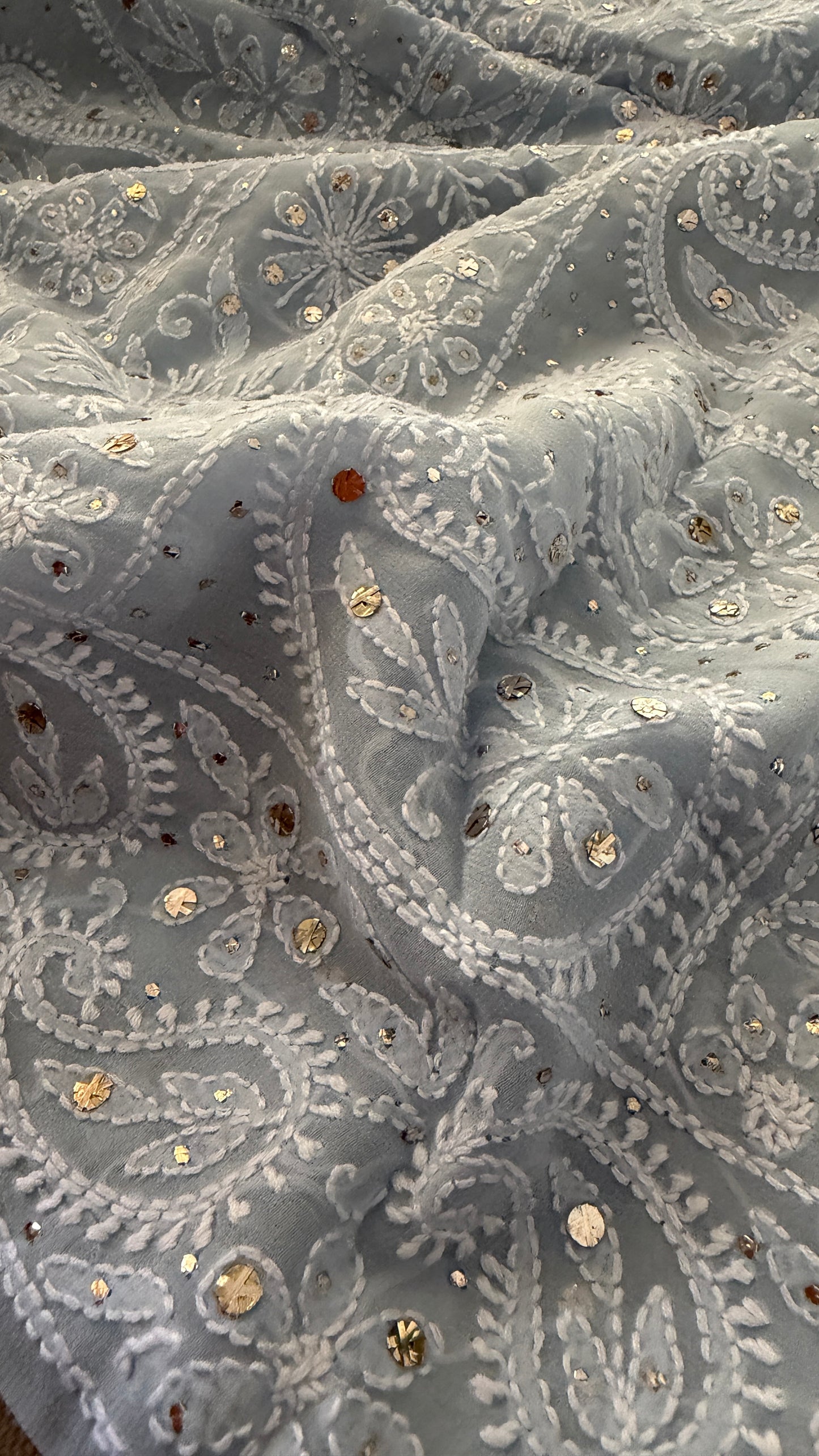 Powder Blue Mukaish Chikankari Saree