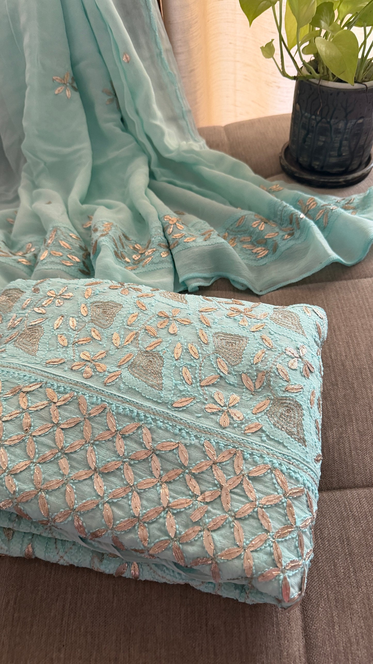 Designer Green Gota Patti Chikankari Anarkali Suit (Anarkali And Dupatta)