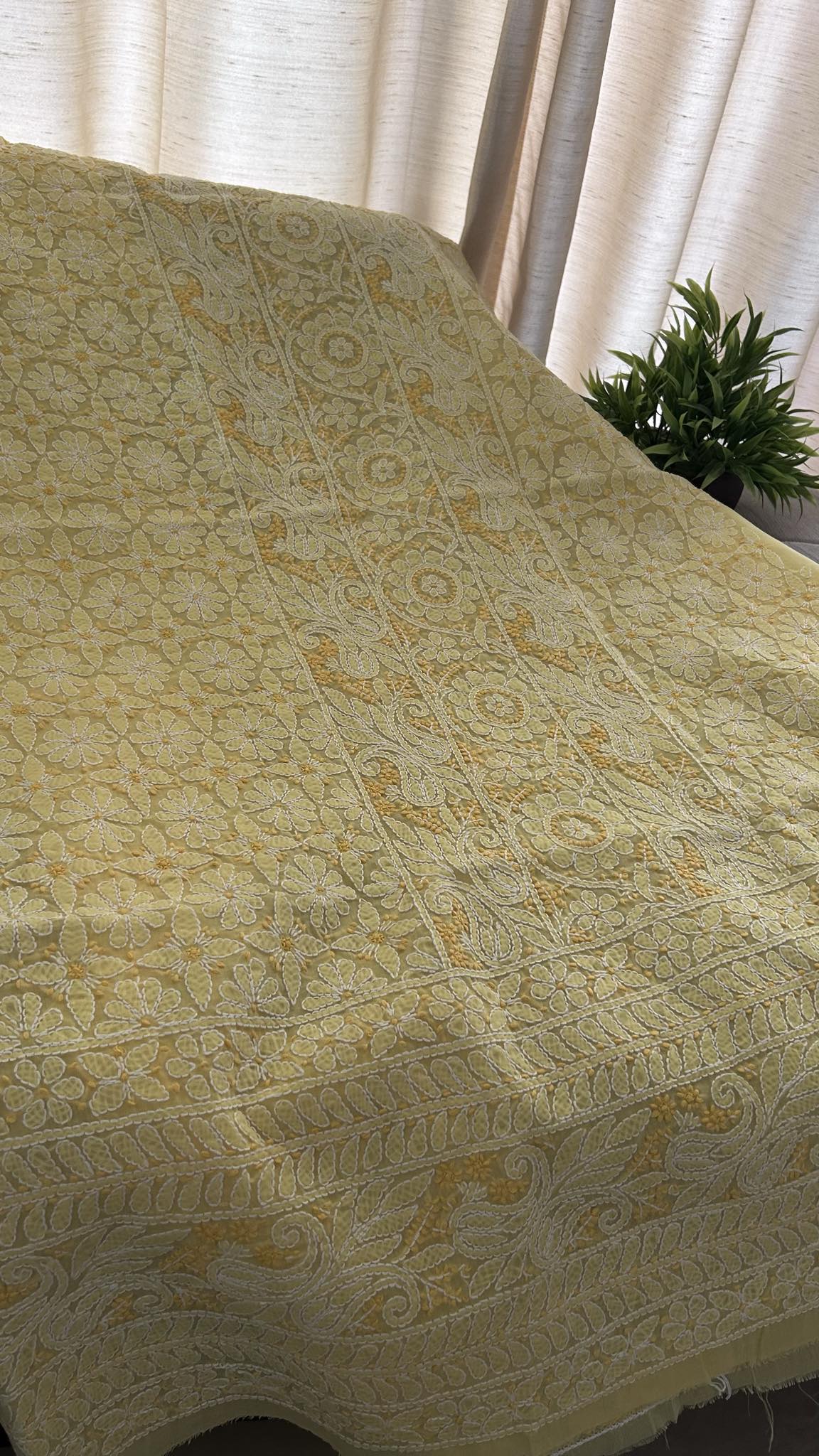 Yellow Cotton Chikankari Kurti Fabric (Kurti Fabric)